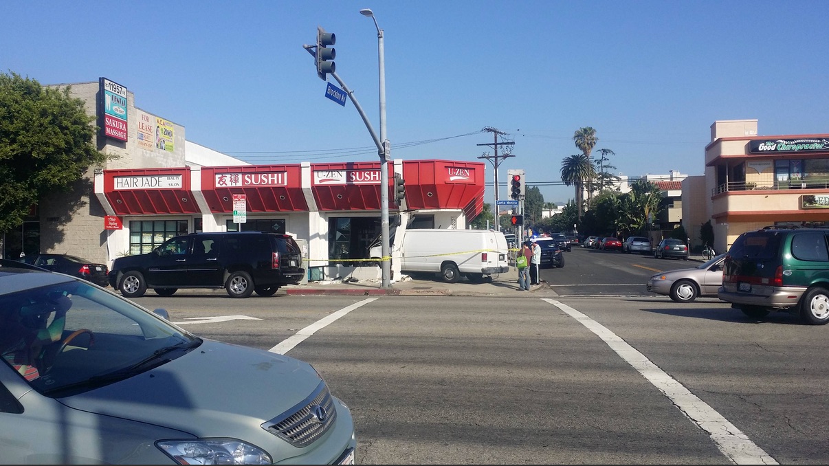 Van crash outside U-Zen Sushi on Santa Monica Blvd.