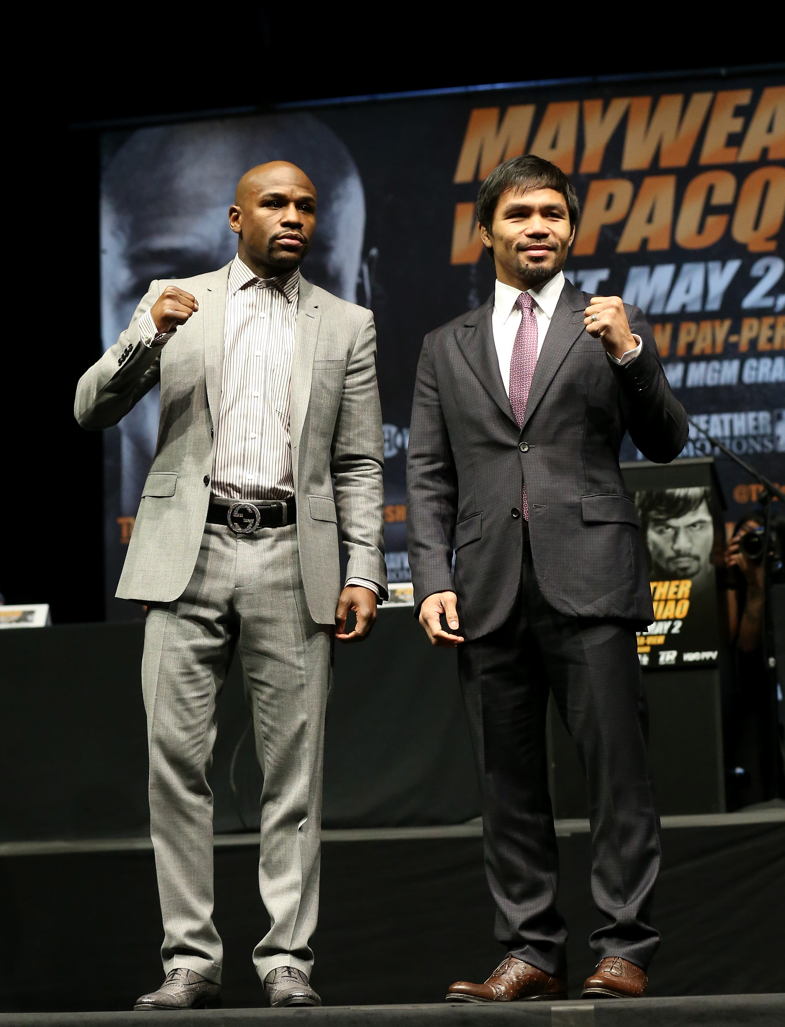 Floyd Mayweather (L) and Manny Pacquiao fight this weekend at the MGM Grand Garden Arena. 