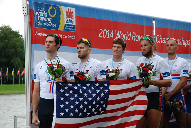 Mike Gennaro (2nd from Left) and the US Silver Medal Men's Four @ 2014 World Rowing Championship