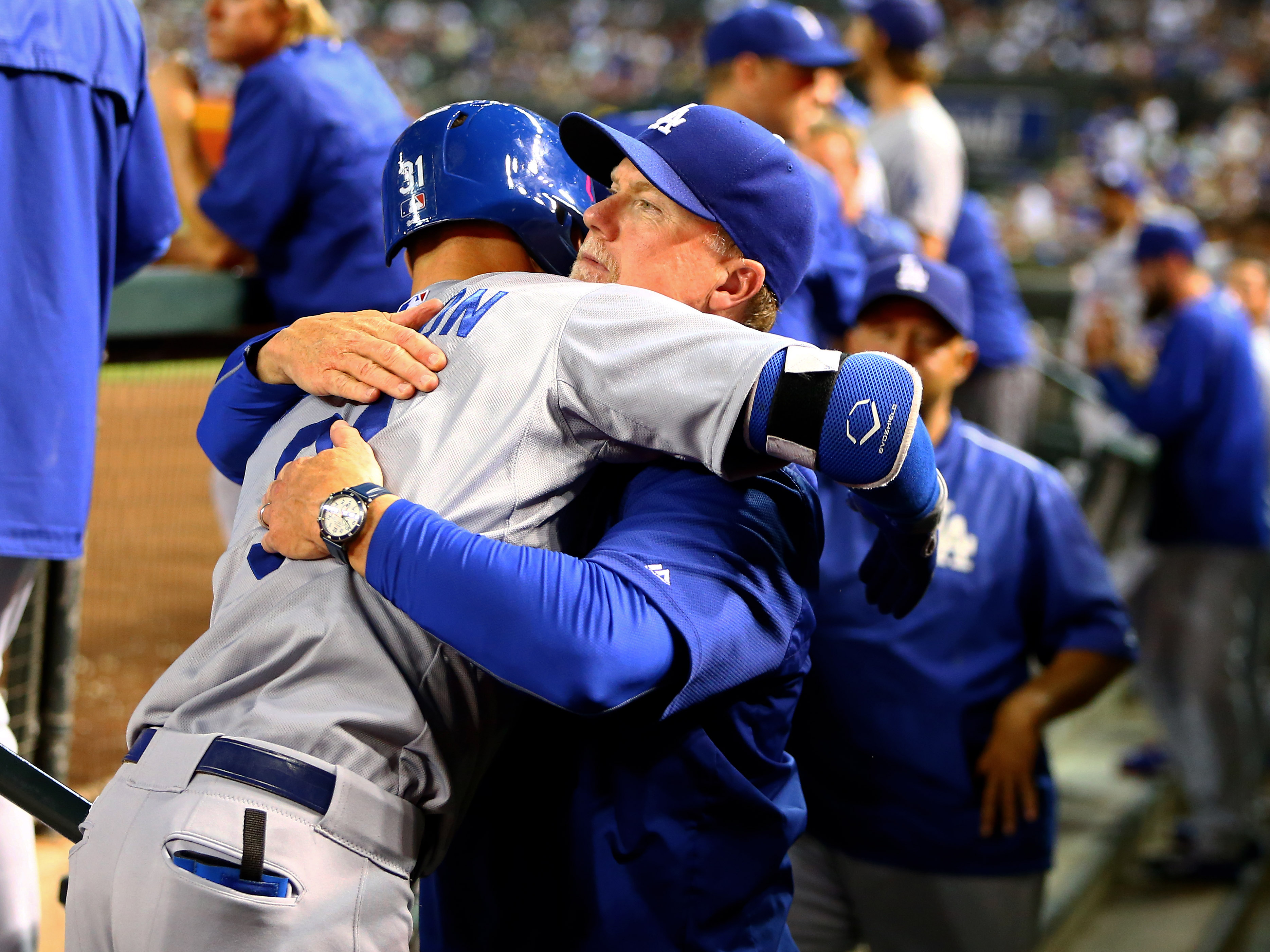 1992 Home Run Derby champion and seven-time derby participant Mark McGwire passes along his power to Joc Pederson.
