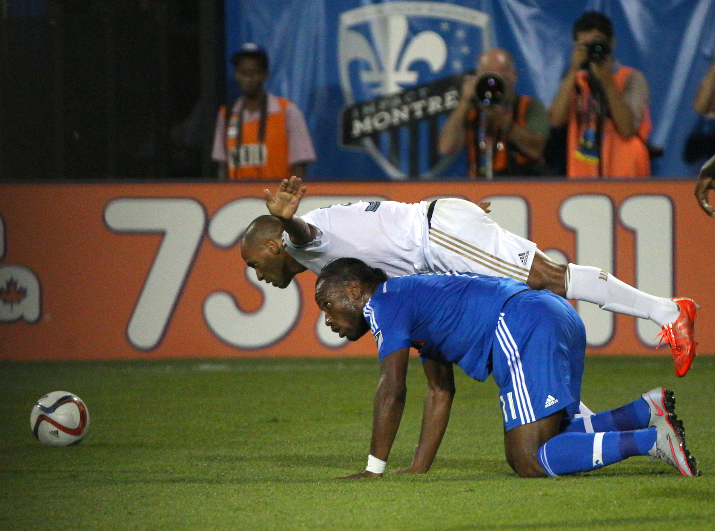 Drogba is fouled on a play in the second half of Saturday's 1-0 defeat to the Union.