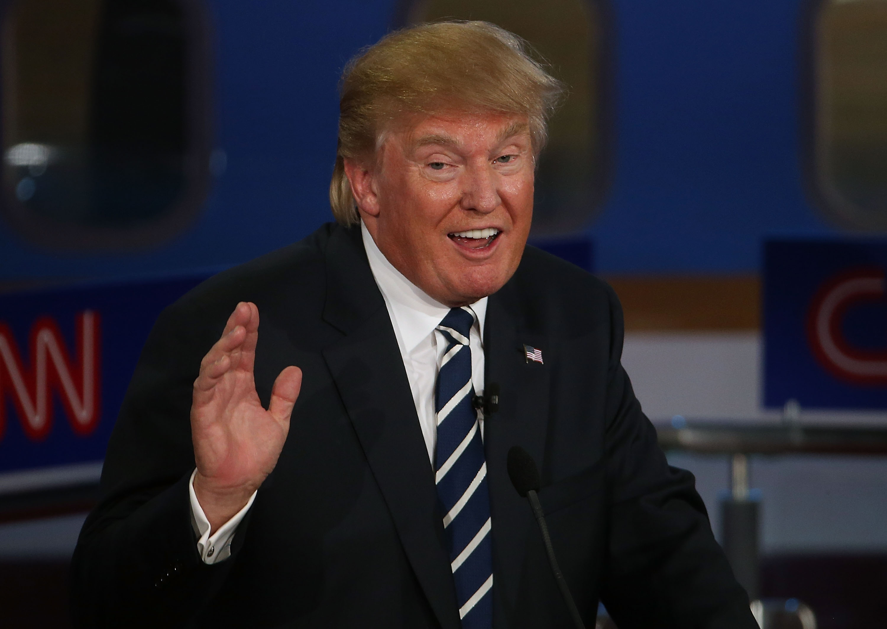  Republican presidential candidate Donald Trump takes part in the presidential debates at the Reagan Library on September 16, 2015 in Simi Valley, California.