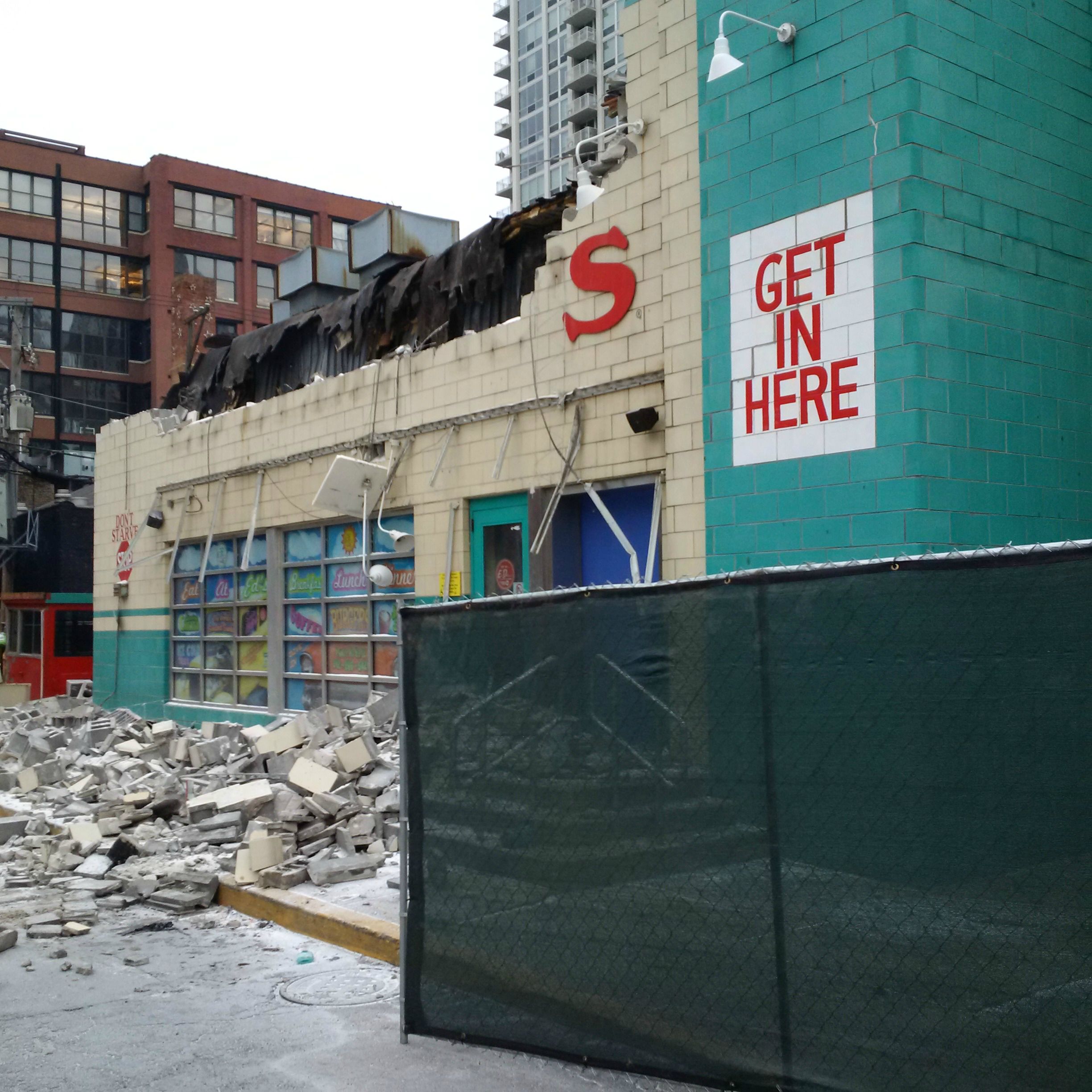 The rubble at the former Ed Debevic's River North site.