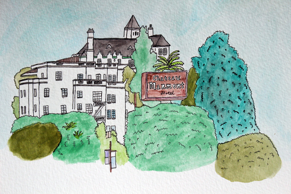 The Chateau Marmont. All illustrations by Nilina Mason-Campbell.