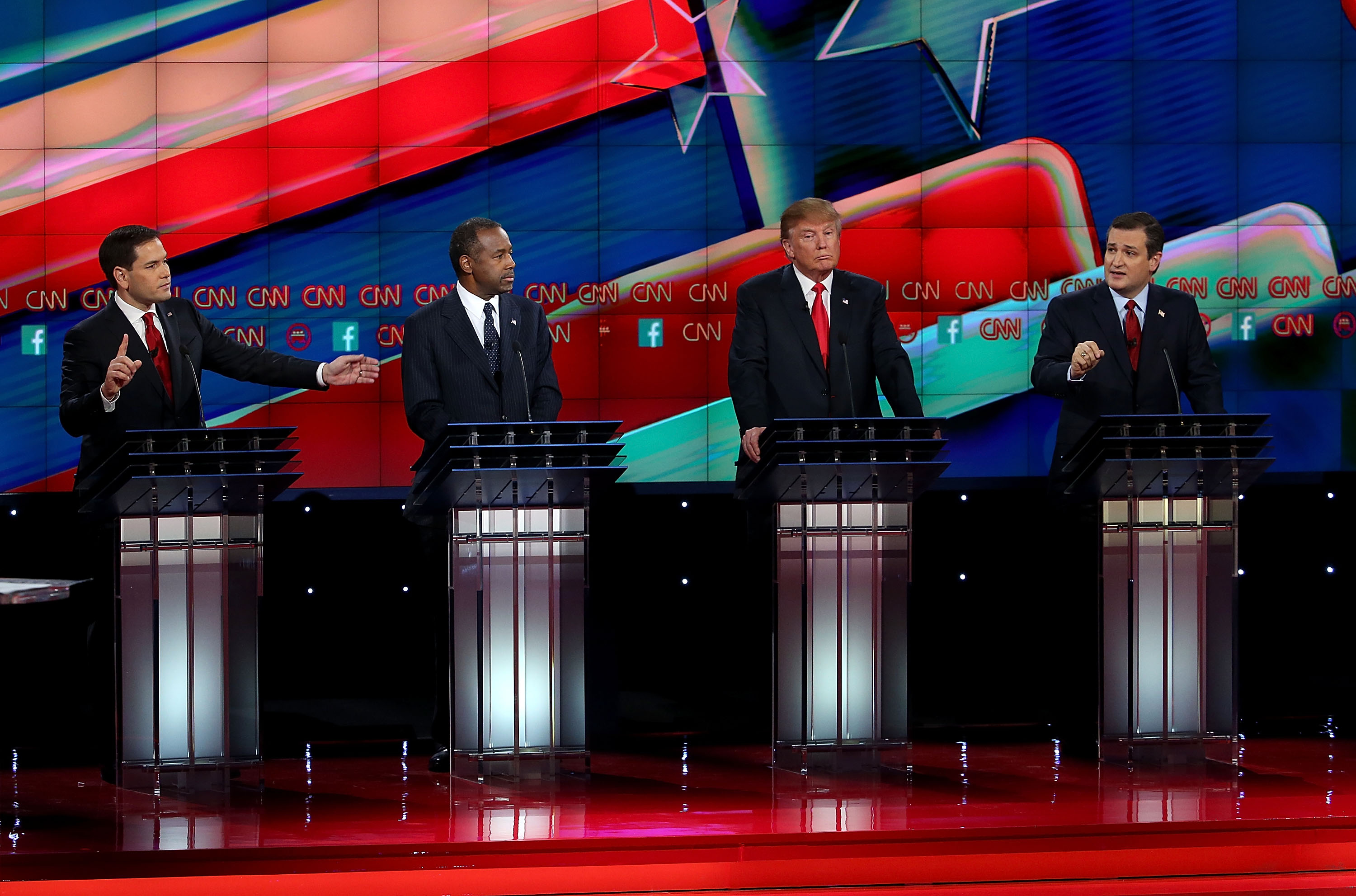 Marco Rubio, Ben Carson, Donald Trump, and Ted Cruz at the December 15 debate in Las Vegas.