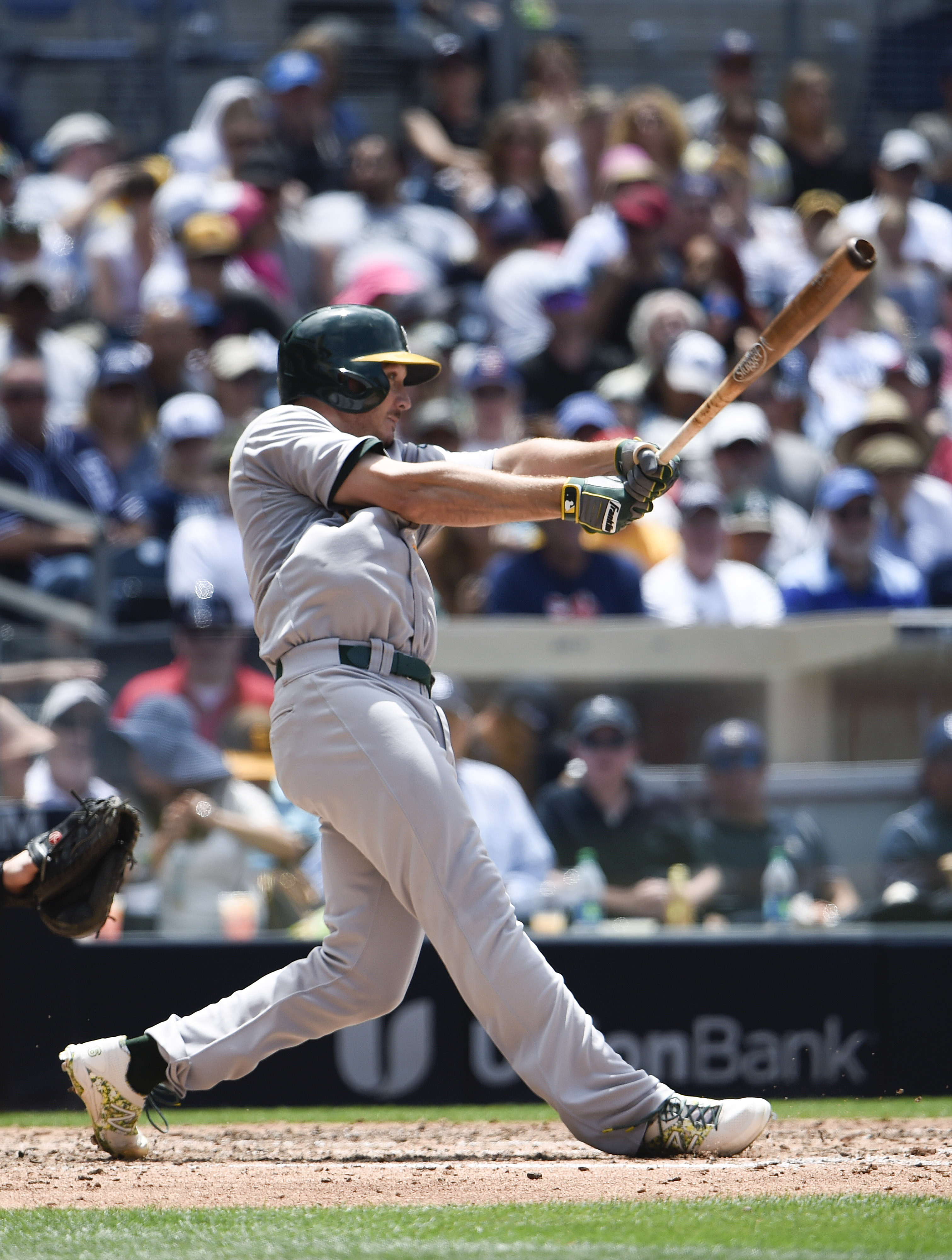 Scott Kazmir rakes an RBI single in June against the San Diego Padres.