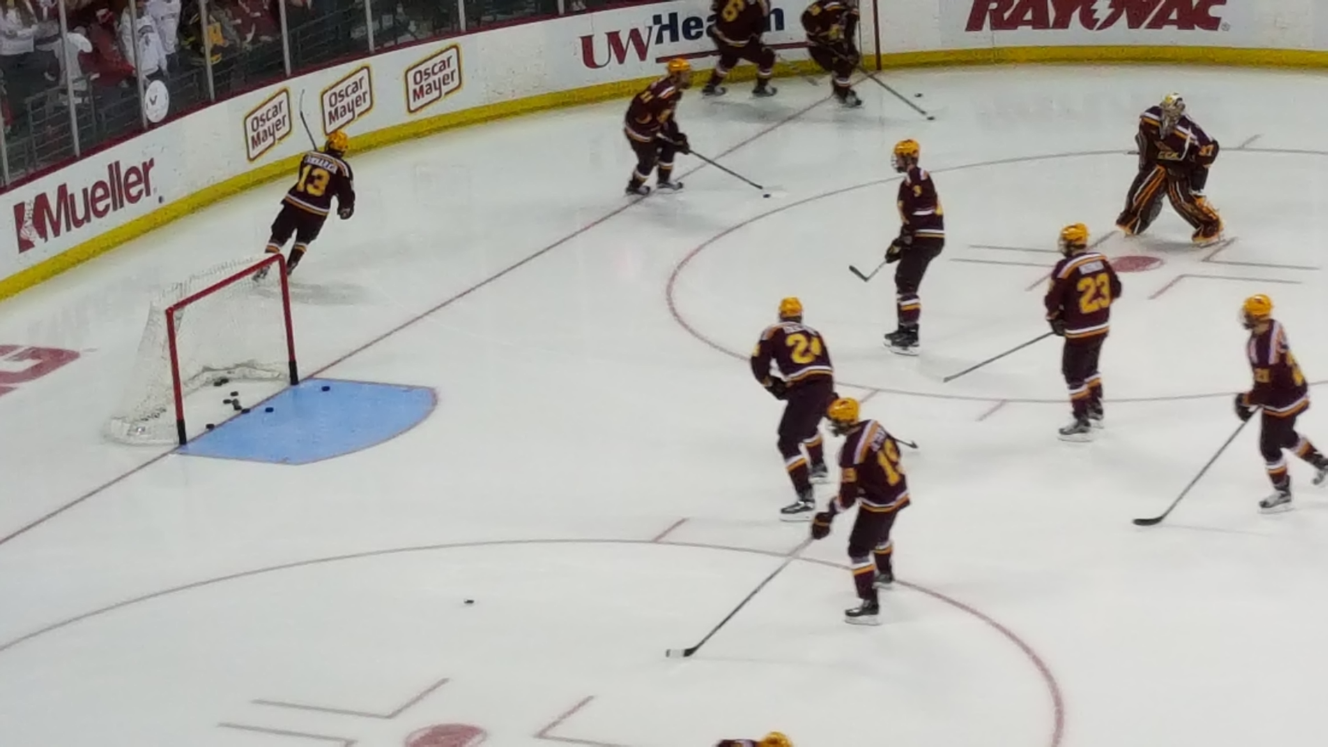 The Gophers warm up prior to their tilt with the Badgers in Madison on 1/23/16.