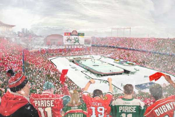 The NHL's rendering of what the Blackhawks-Wild 2016 Stadium Series game Feb. 21 might look like.