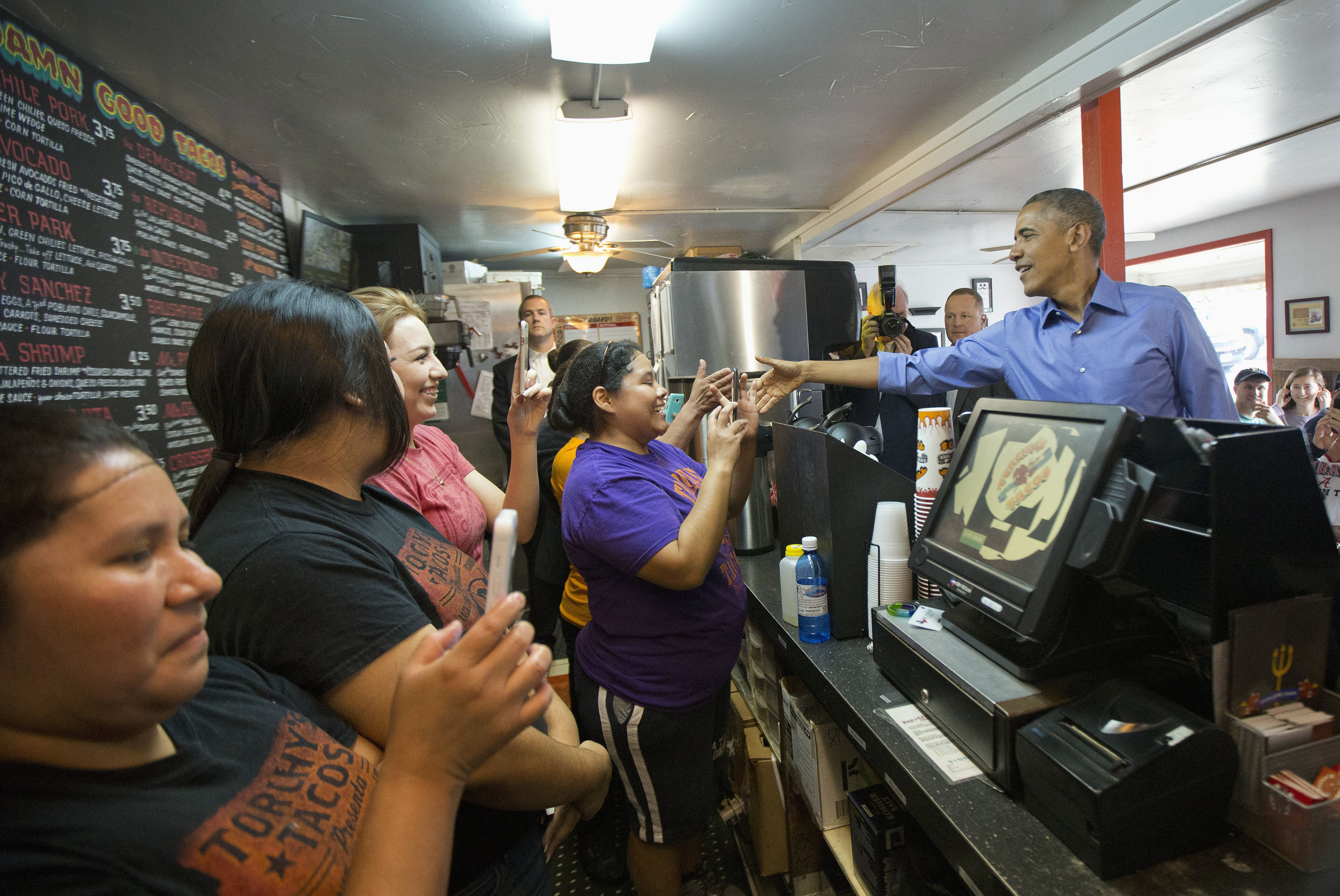President Barack Obama at Torchy's Tacos on South 1st Street in Austin