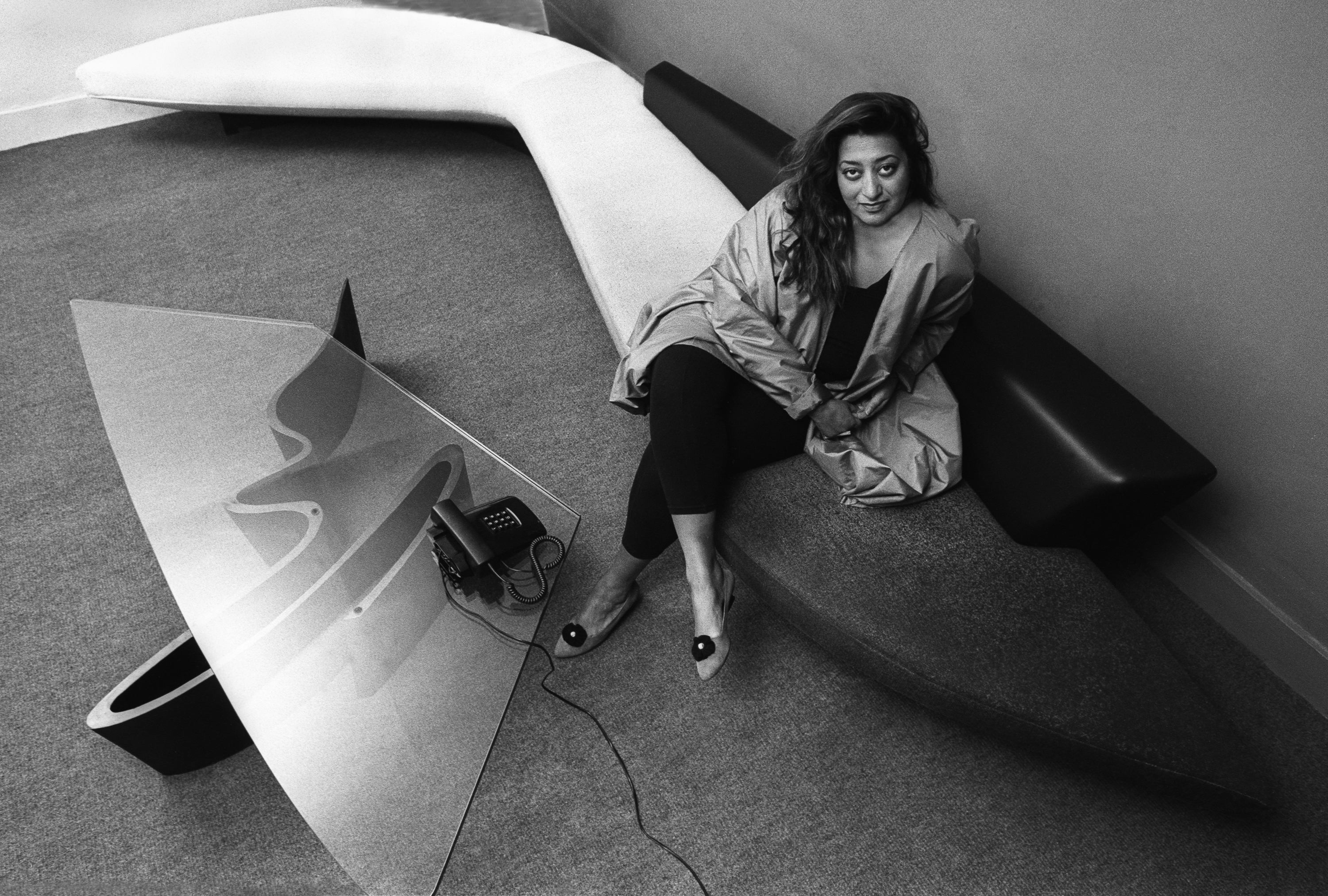 Late Iraqi architect Zaha Hadid in her London office, UK, circa 1985.