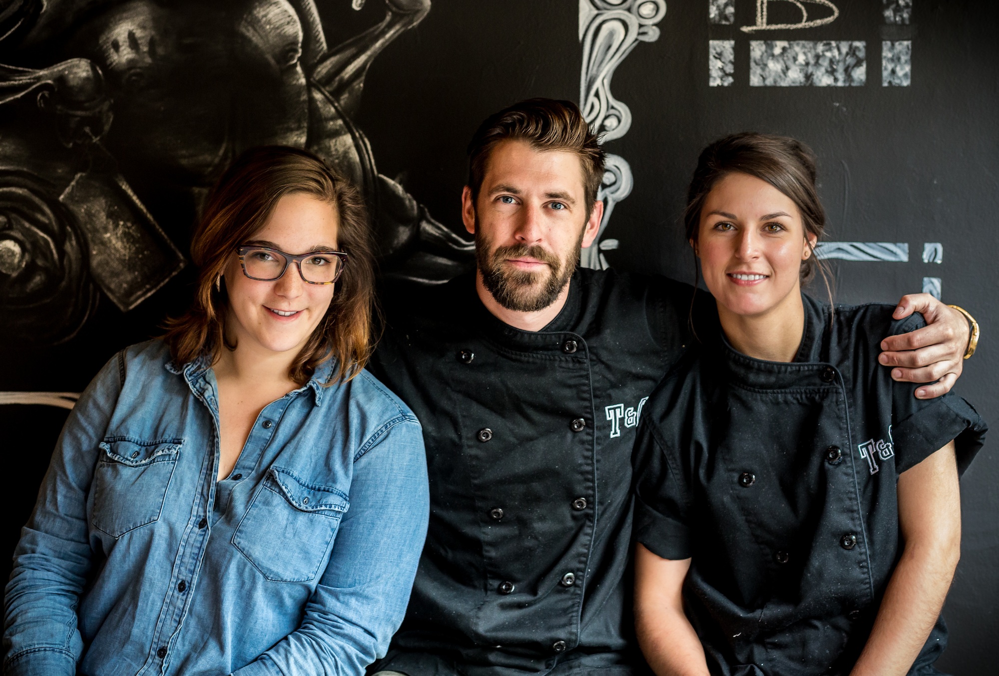 Tripes &amp; Caviar founder John Mike with maître d' Mélanie Aumais (left) and sous chef Sarah Bourdon