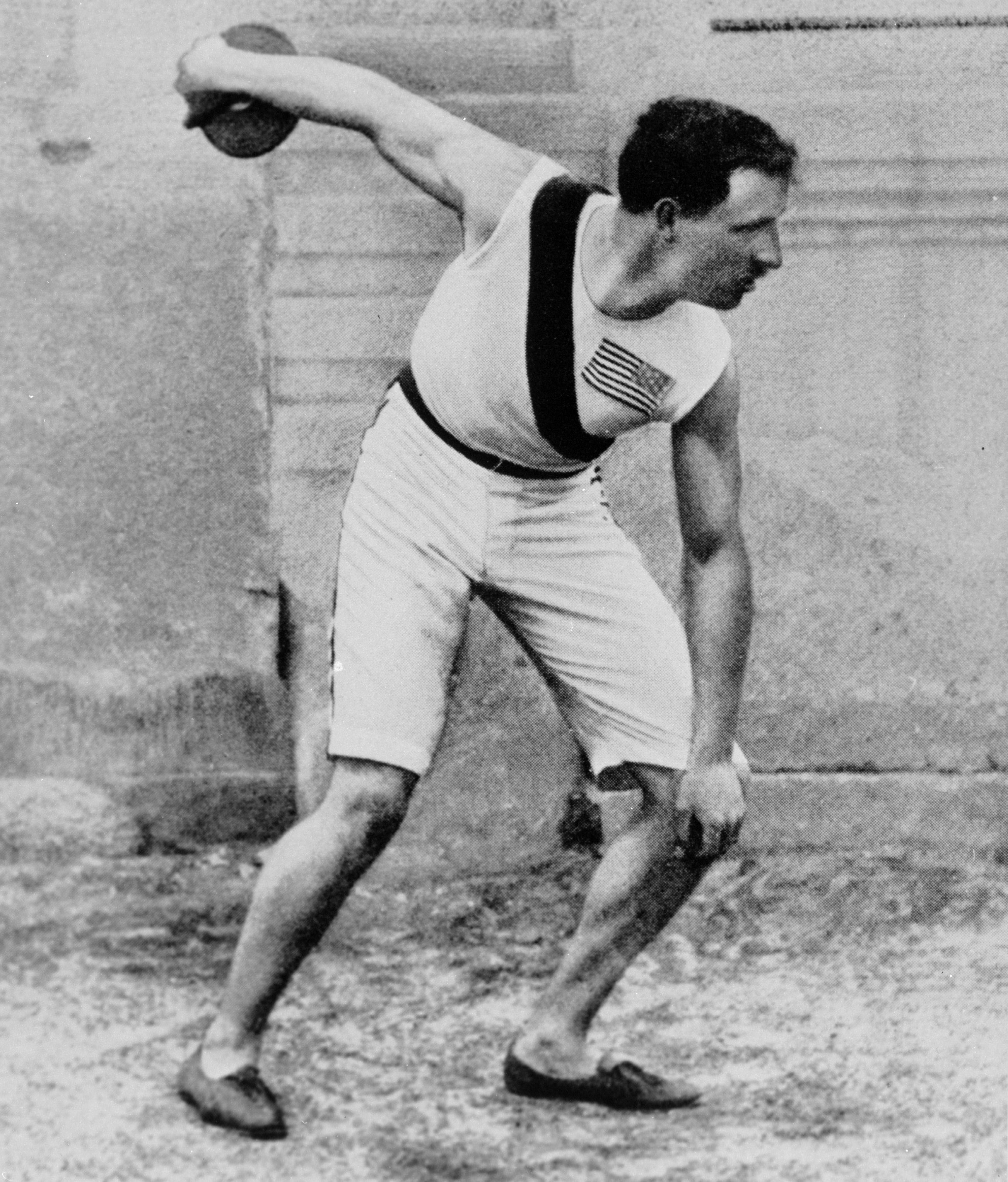 Robert Garrett (USA) wins the gold in the discus at the 1896 Athens Olympics.