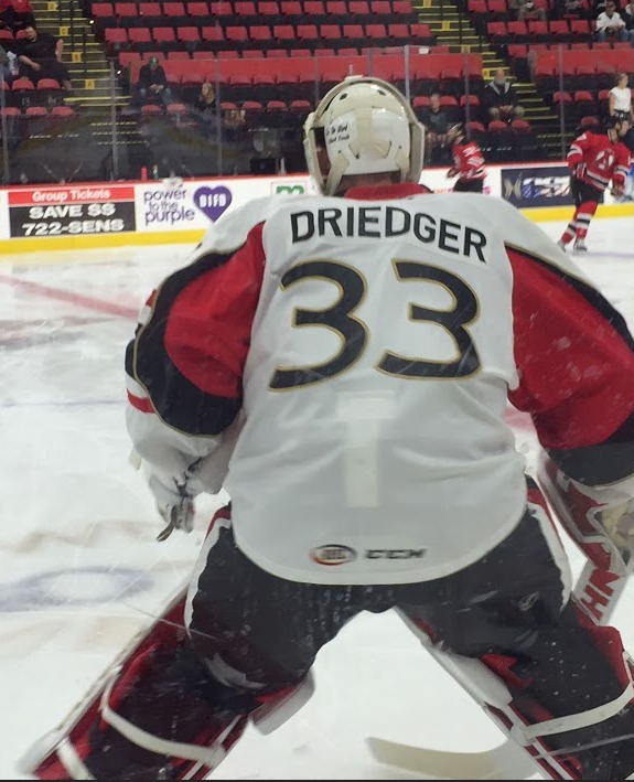 (#33) Chris Driedger during warm-ups before a recent BSens game.