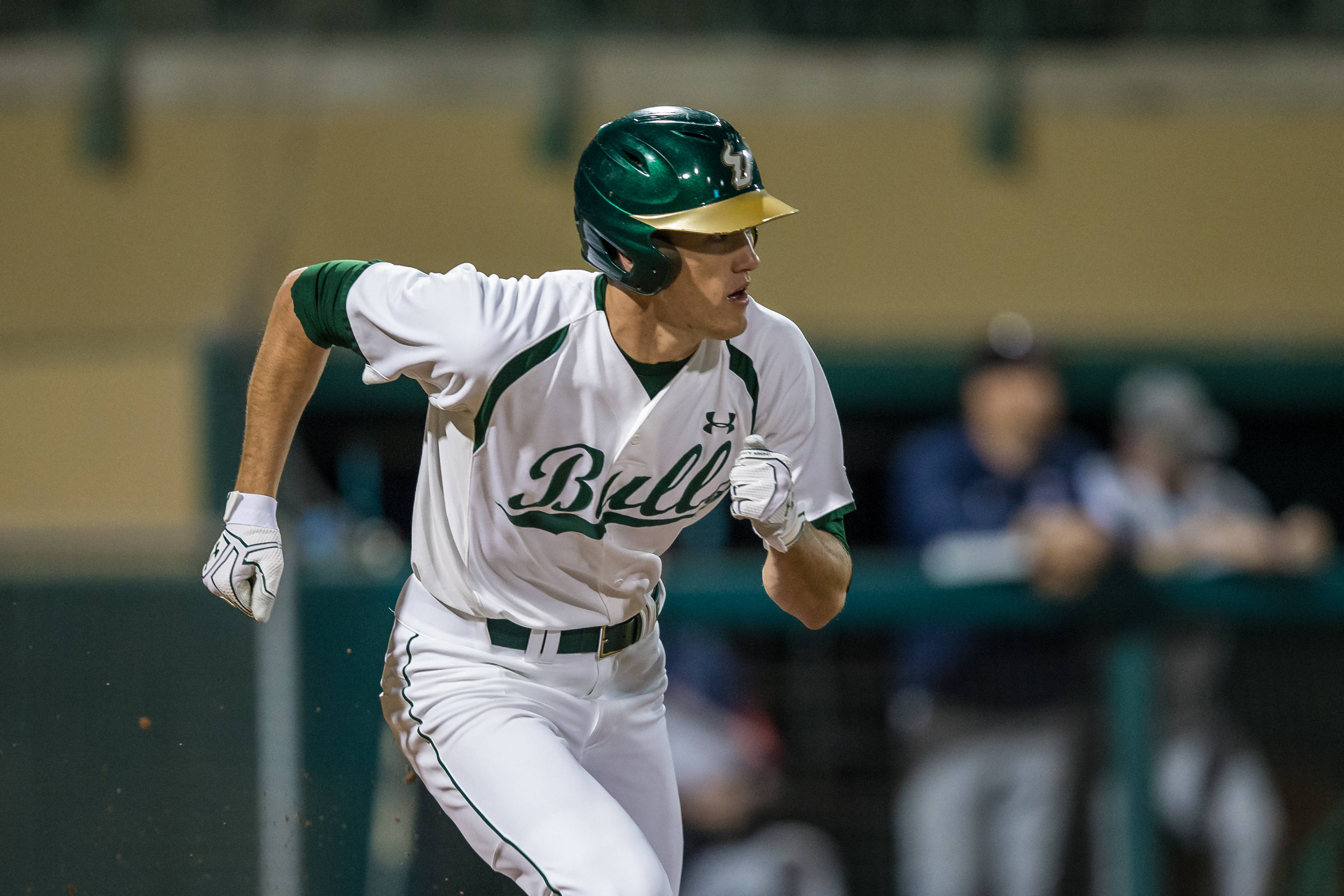 Luke Borders gets a hit vs. UCF on Sunday. The Bulls took two out of three vs. the Knights over the weekend.