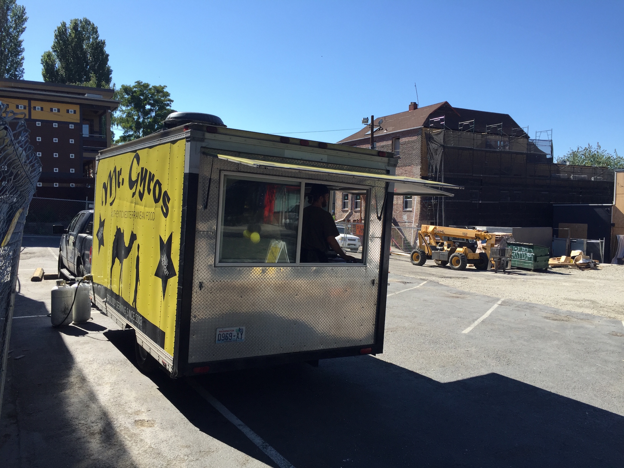 The Mr. Gyros truck overlooking its former brick and mortar home on Greenwood Ave N.