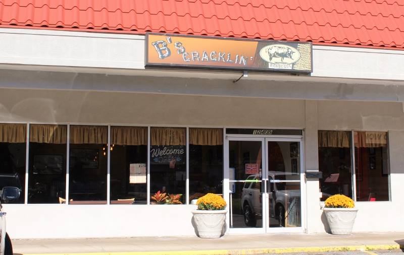 Exterior signage for B's Cracklin' Barbeque in Savannah