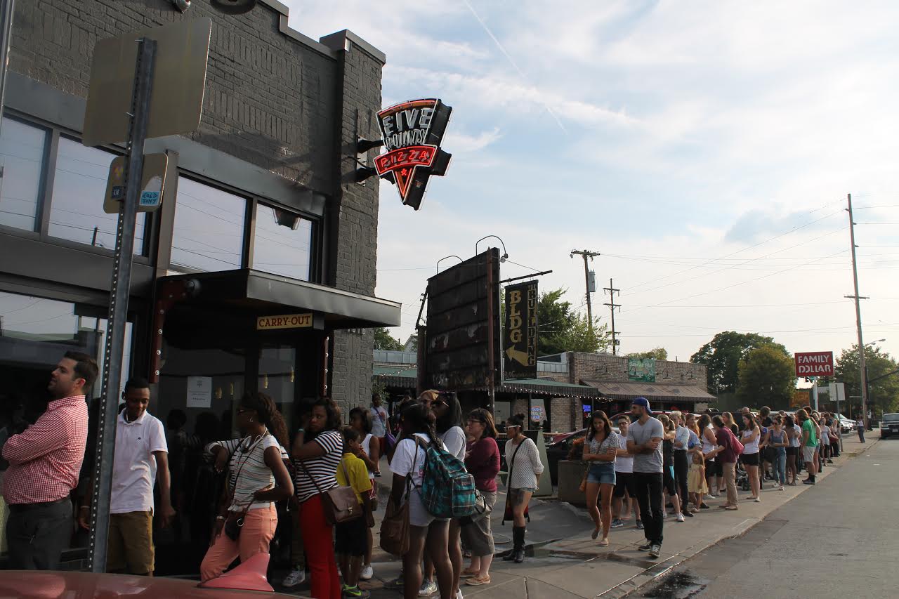 Pizza diehards line up for last year's 'Free Slice Night' at Five Points Pizza. 