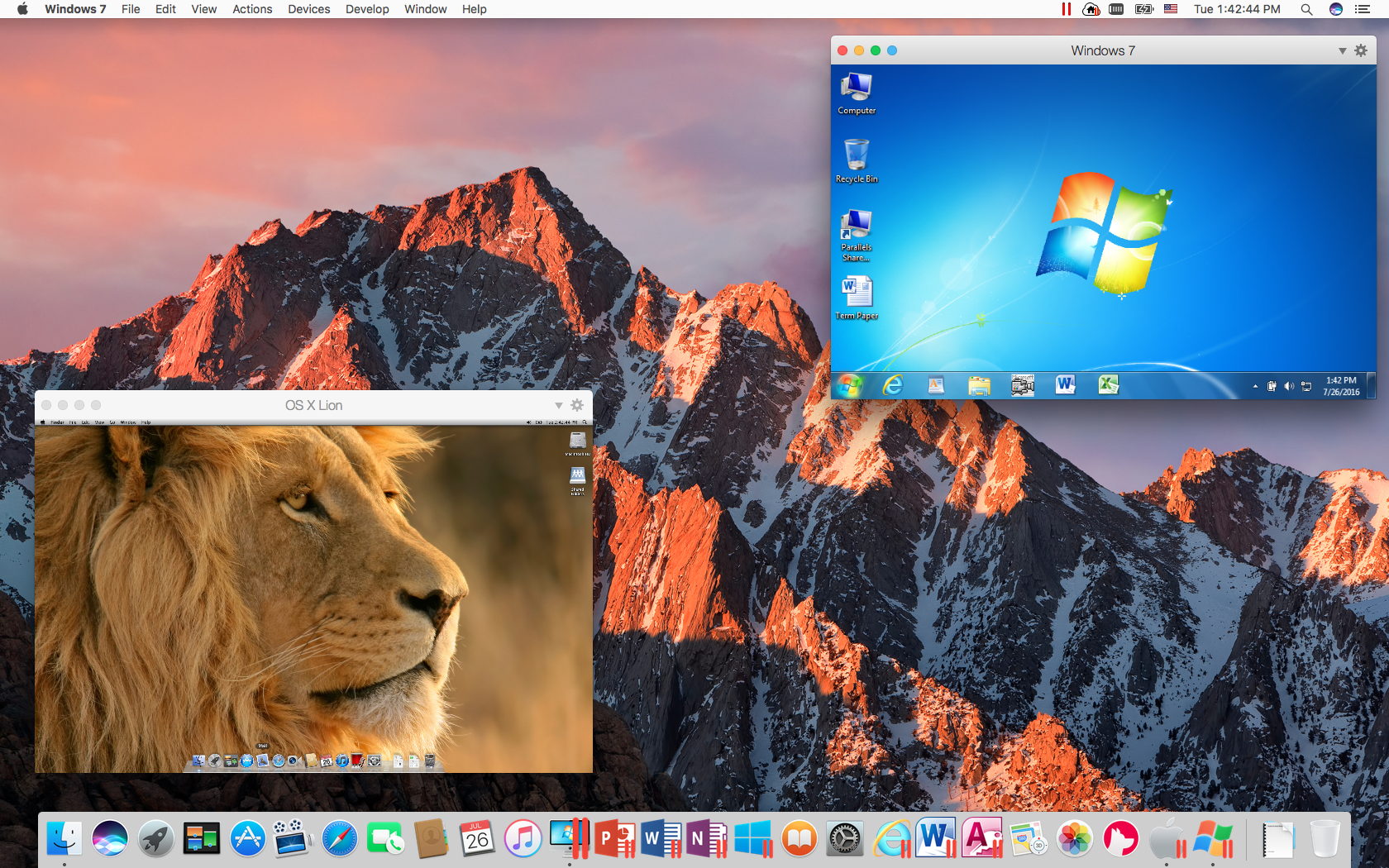 A screen shot of Sierra, El Capitan, Yosemite, Mavericks and Lion running simultaneously on Desktop 12. 