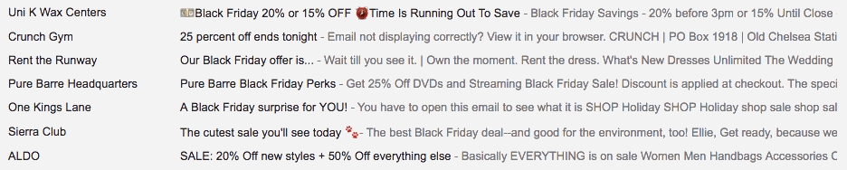 GIF of scrolling through email inbox with Black Friday sales emails