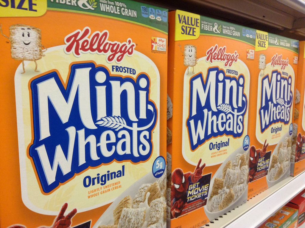 Boxes of Kellogg-brand Frosted Mini-Wheats.