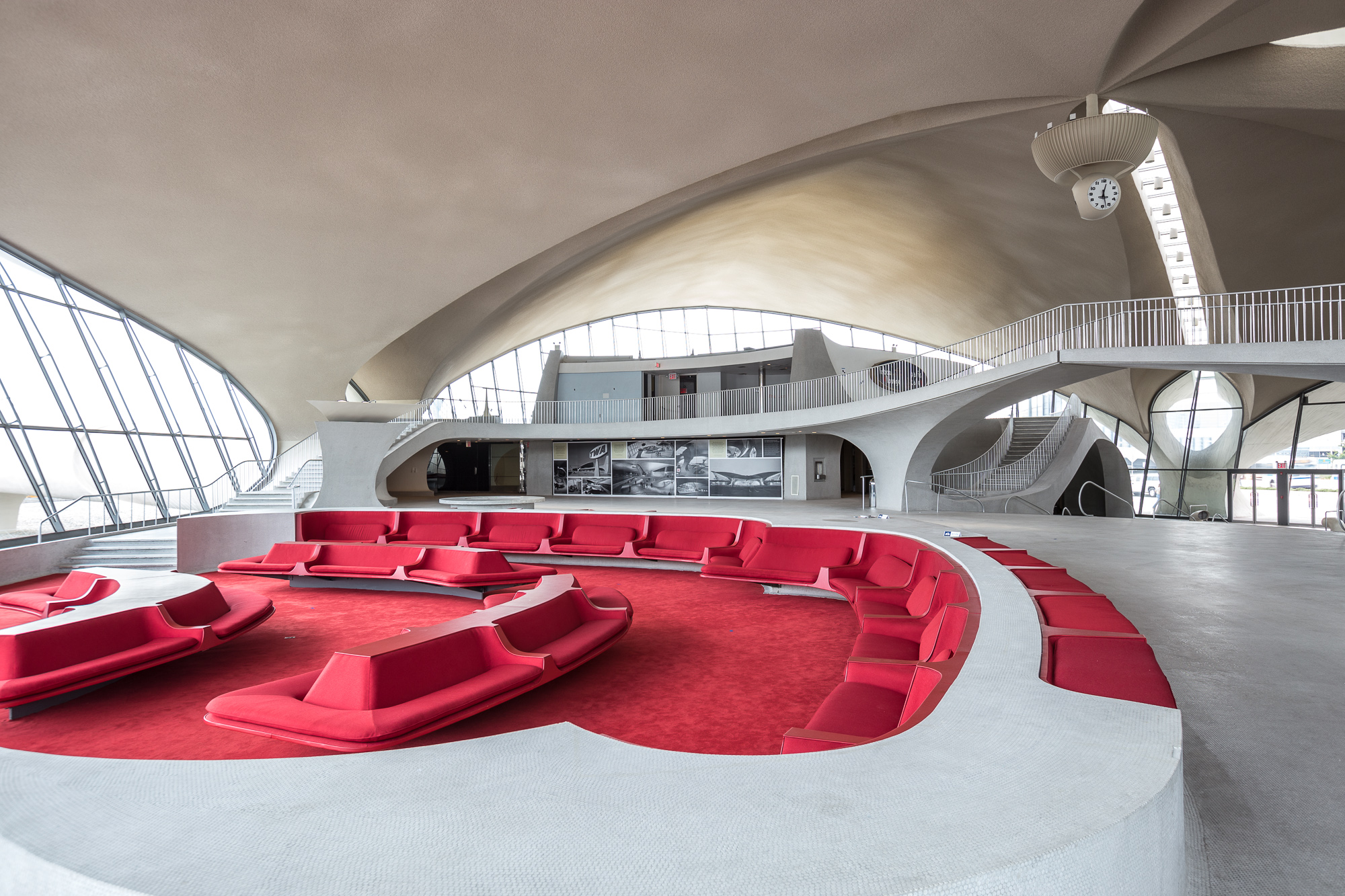 The swopping, sculptural interior of the TWA Flight Center at New York’s John F. Kennedy International Airport. 