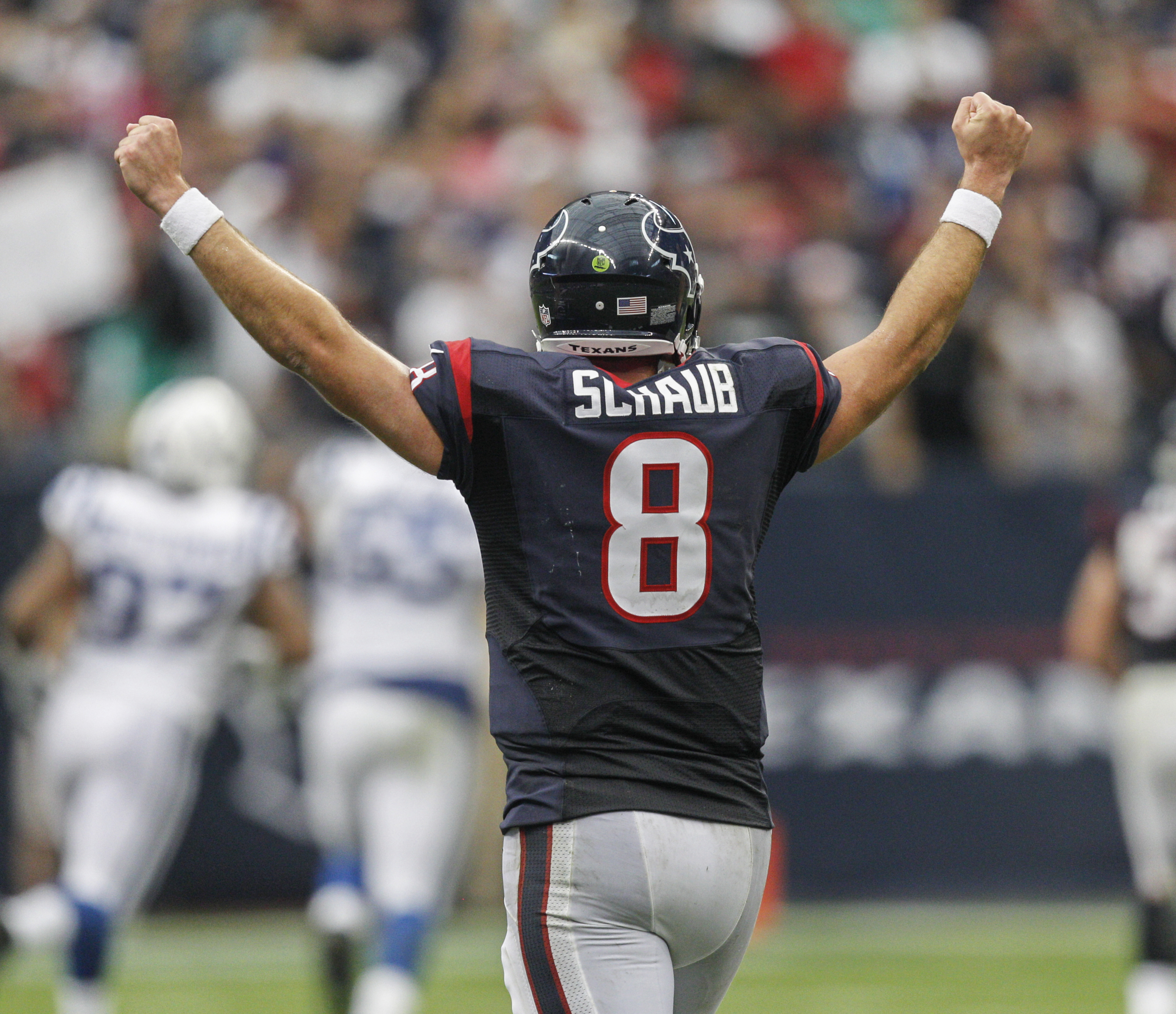 I don't recall ever seeing the other guy who wore No. 8 for the Texans do that.  Except after a haircut, maybe.