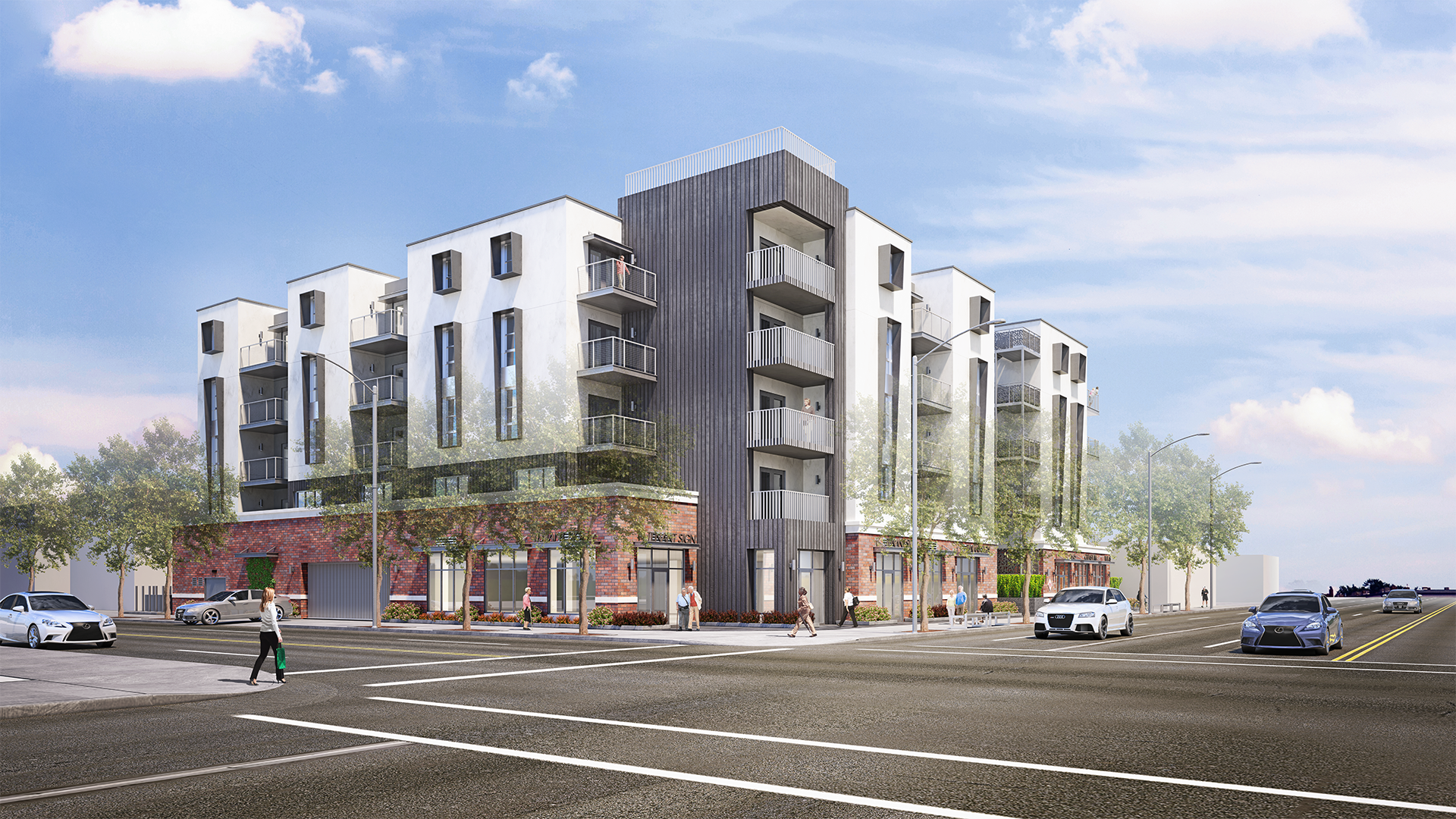 Rendering of five-story apartment building