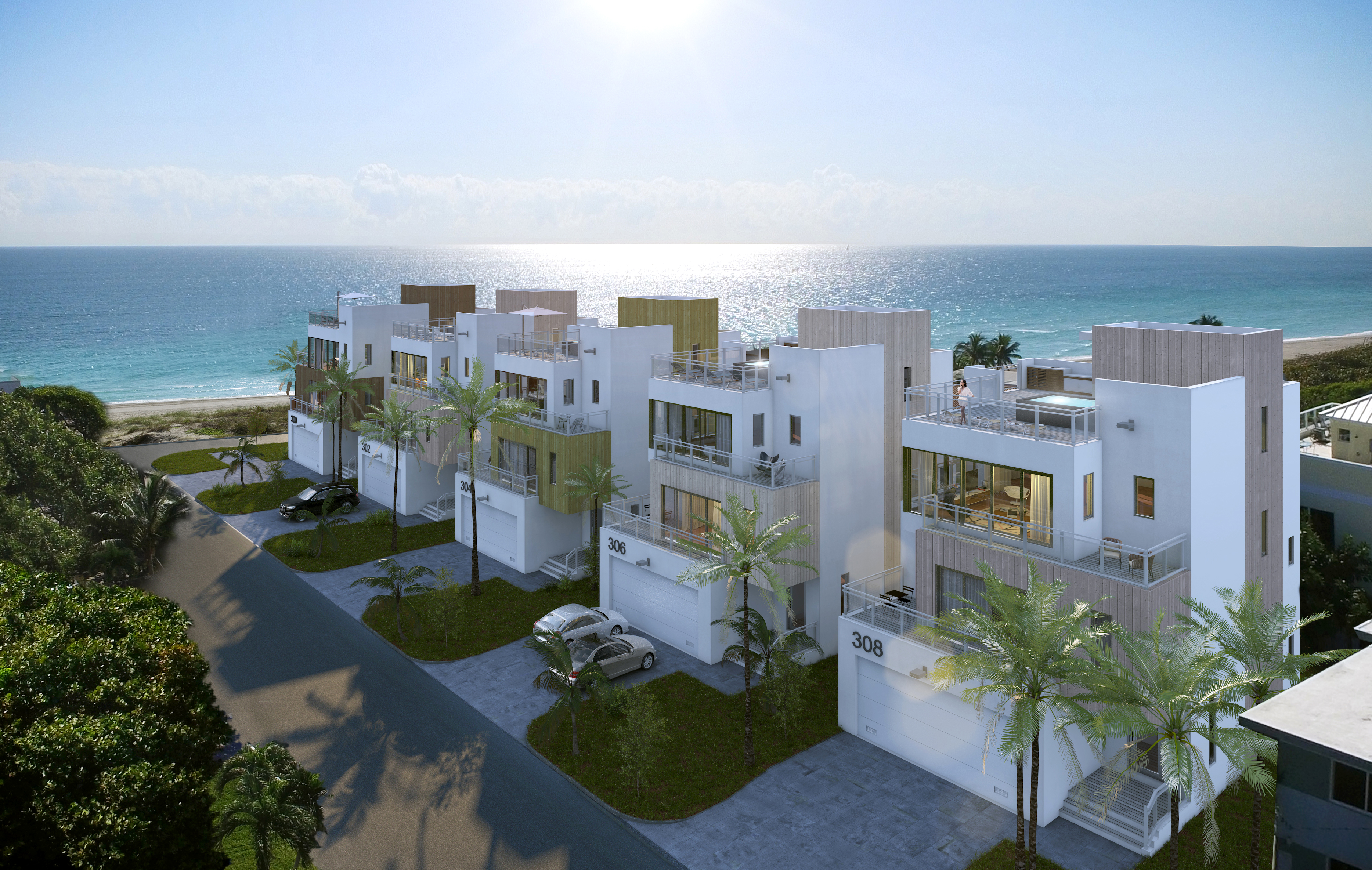 A luxury townhouse development rendering on the beach in Hollywood