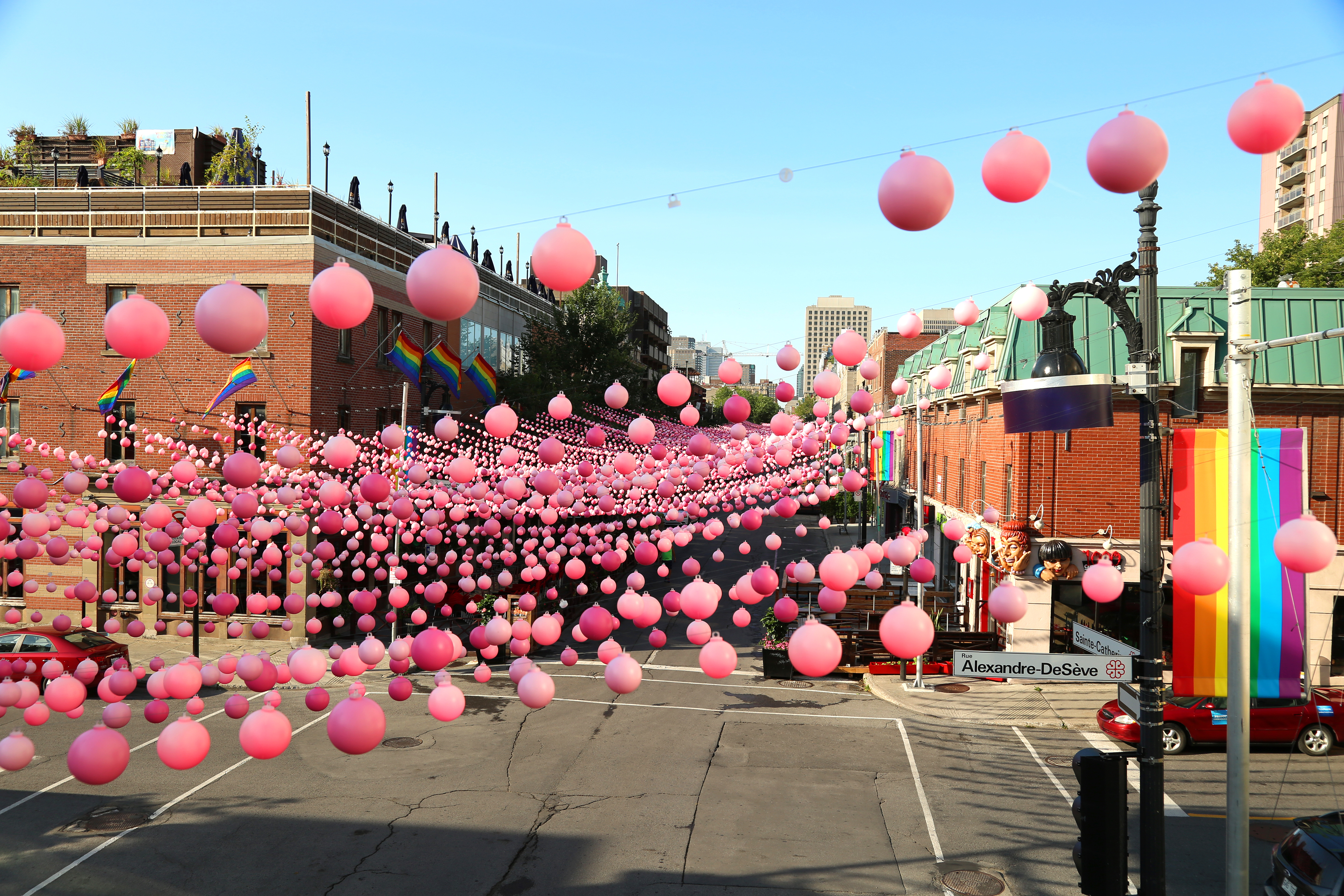 The Village's summertime Boules Roses installation