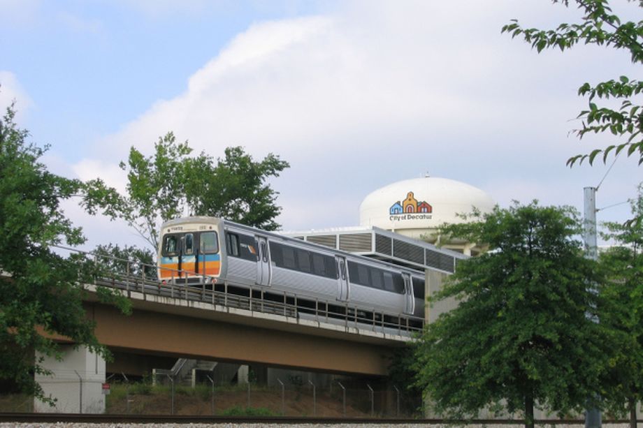 A MARTA train leaving the East Lake station near Decatur.
