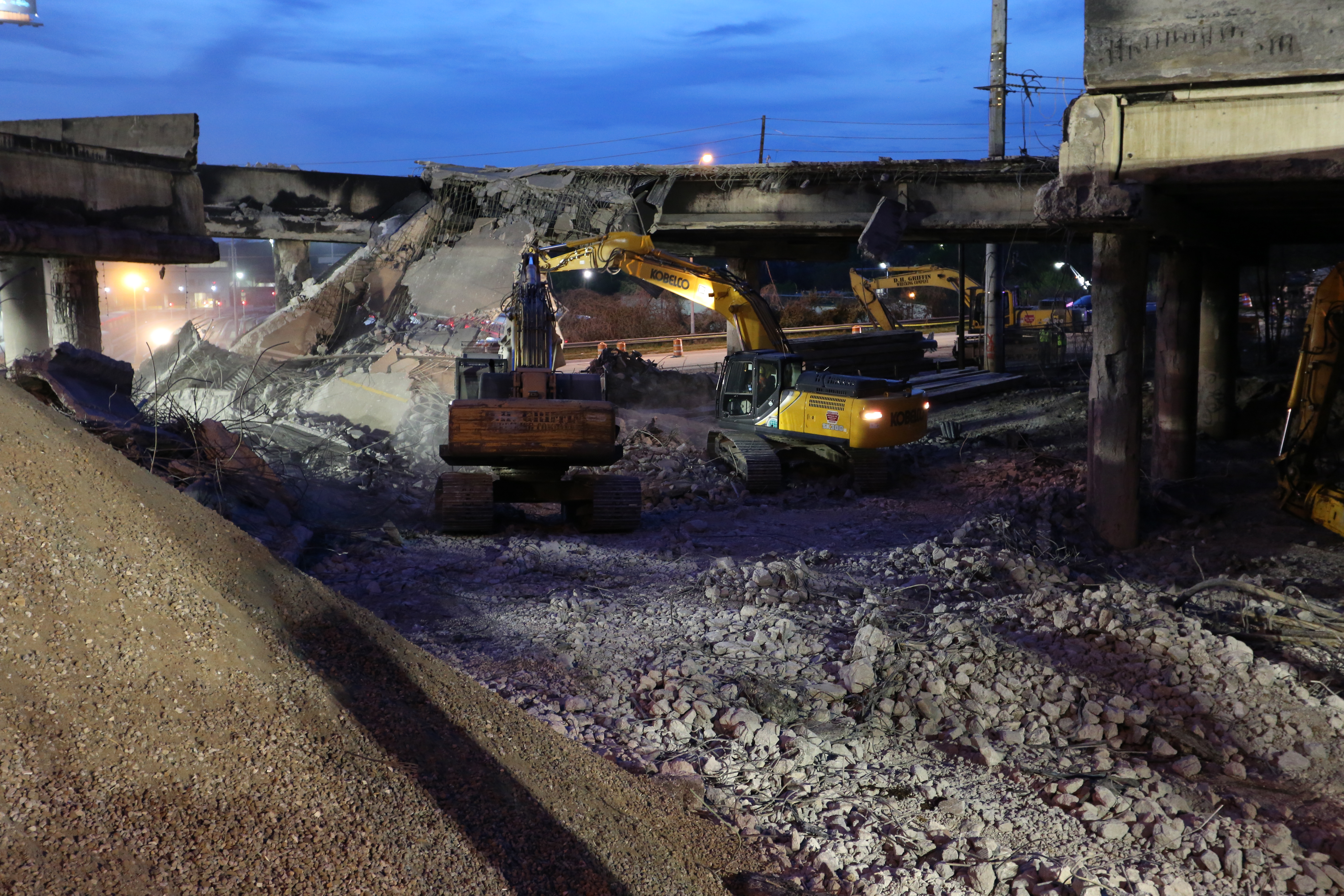 Southbound lanes of I-85 being demolished after a collapse in Atlanta last week. 