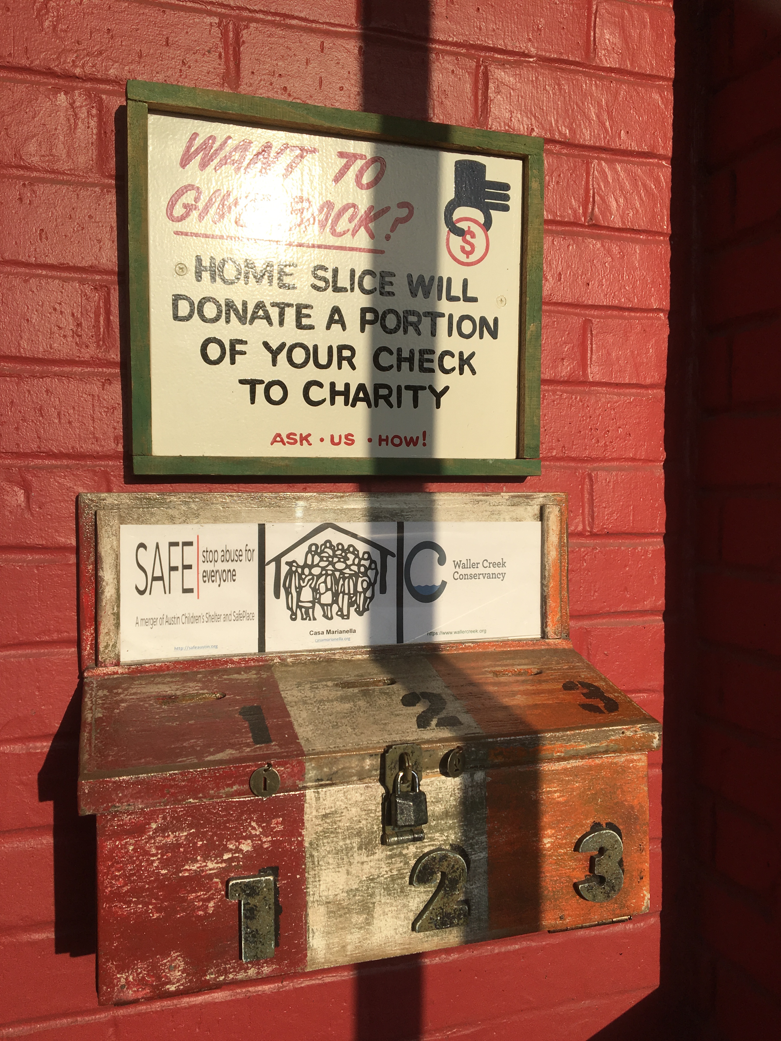 More Home Slice’s charity donation boxes