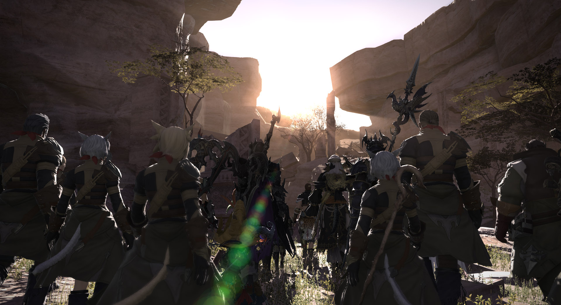 Final Fantasy 14— a group of adventurers look to the sunset