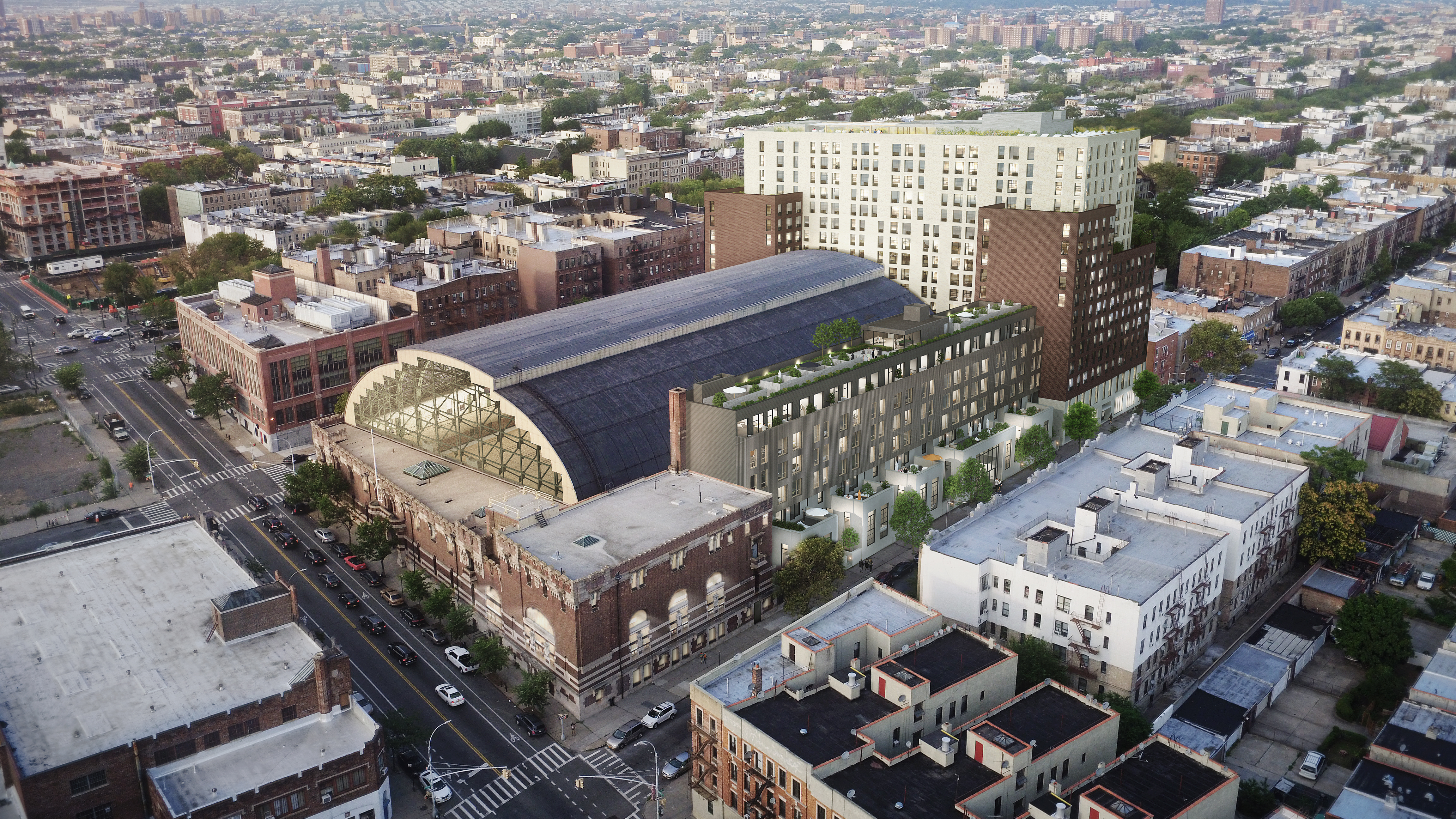 Ariel view of Bedford-Union Armory in Crown Heights