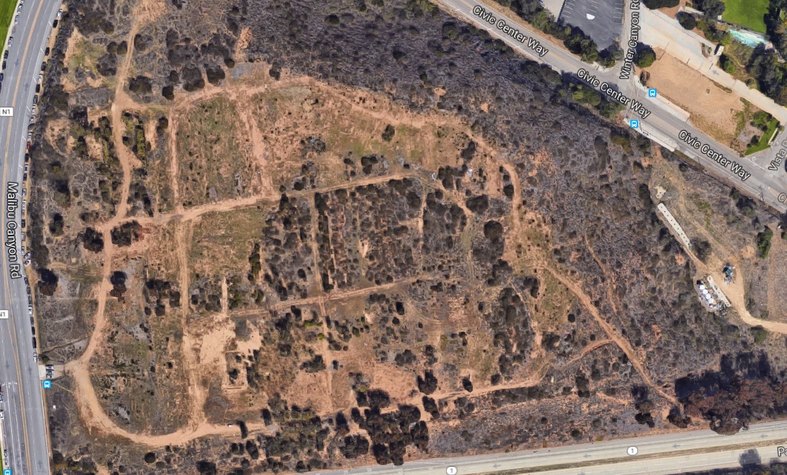 Aerial view of undeveloped land in Malibu