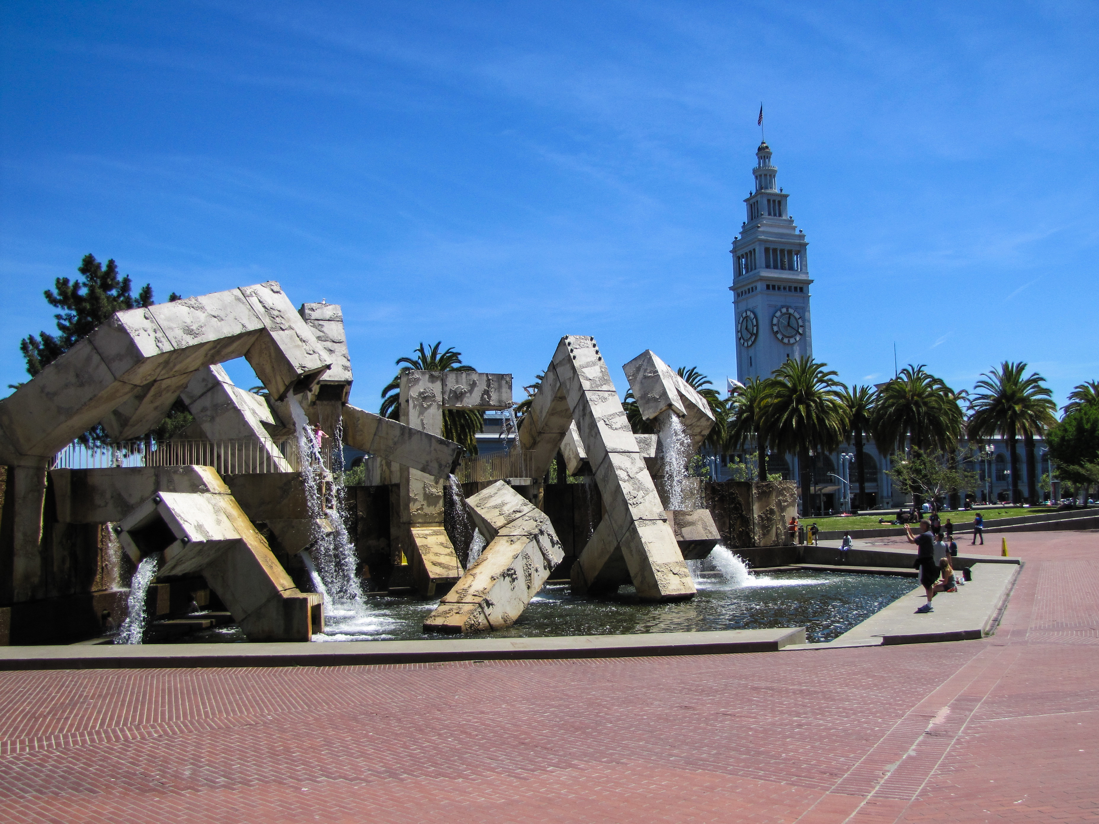 Justin Herman Plaza with the Ferry Building clock tower in the background.