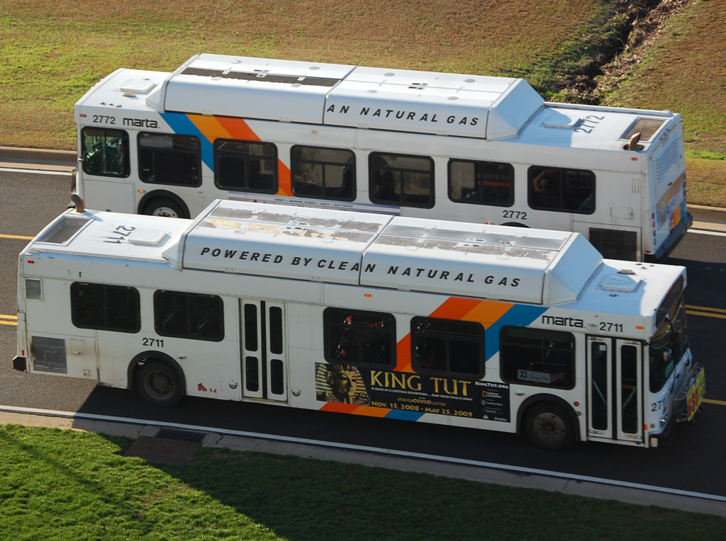 Two MARTA buses passing each other.