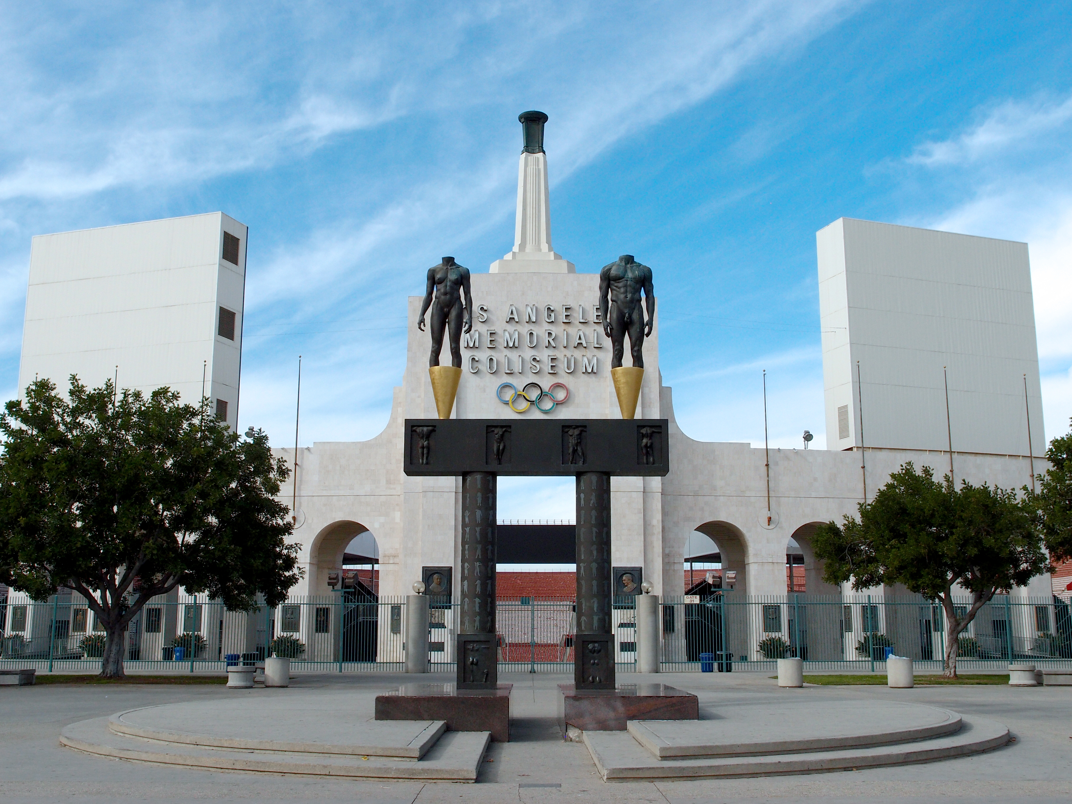 View of Olympic rings on Coliseum