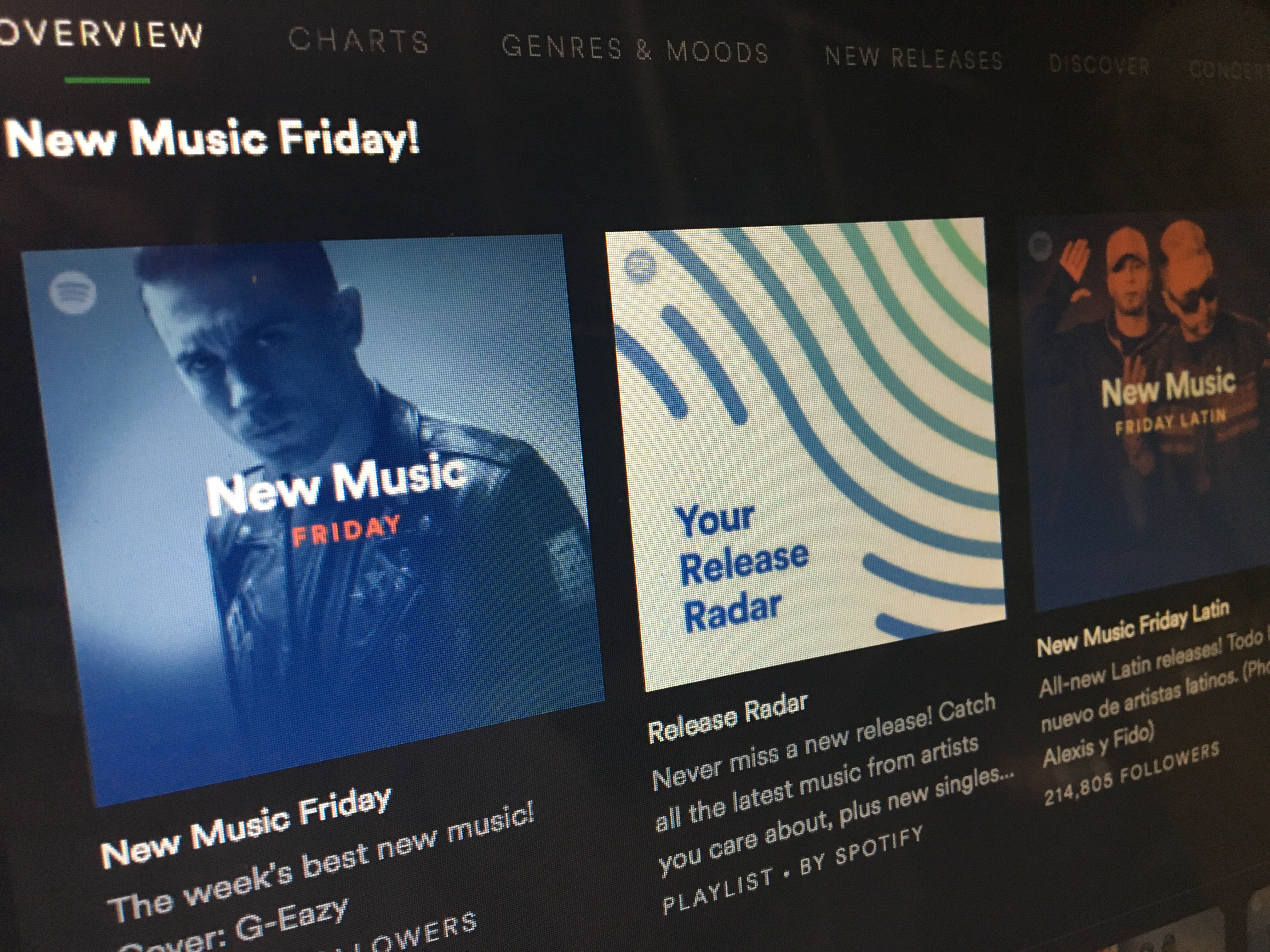 An image of the Spotify app, featuring blocks of albums and playlists