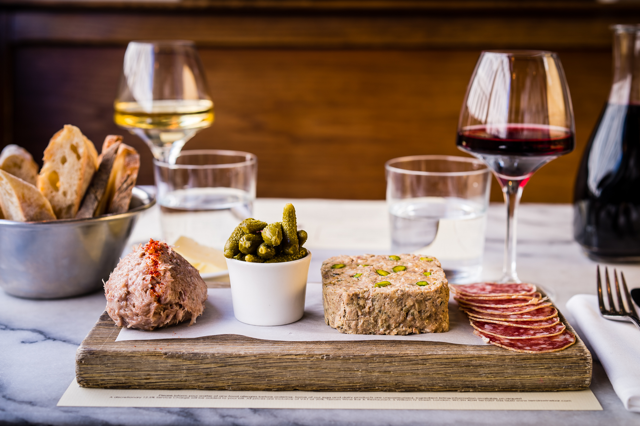 Wine and charcuterie at Terroirs wine bar, one of the best restaurants in East Dulwich
