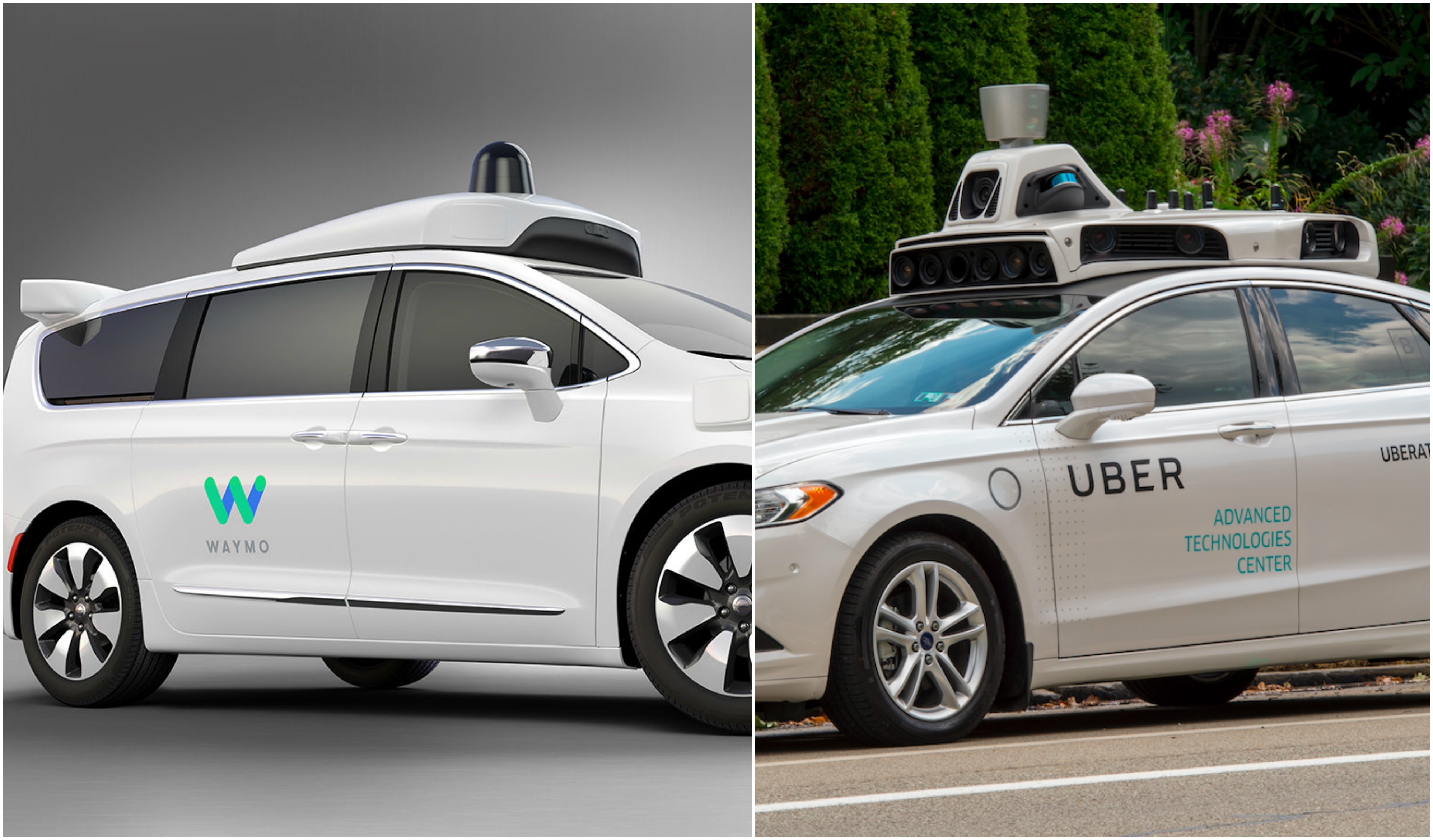 Two self-driving cars, one from Way and one from Uber