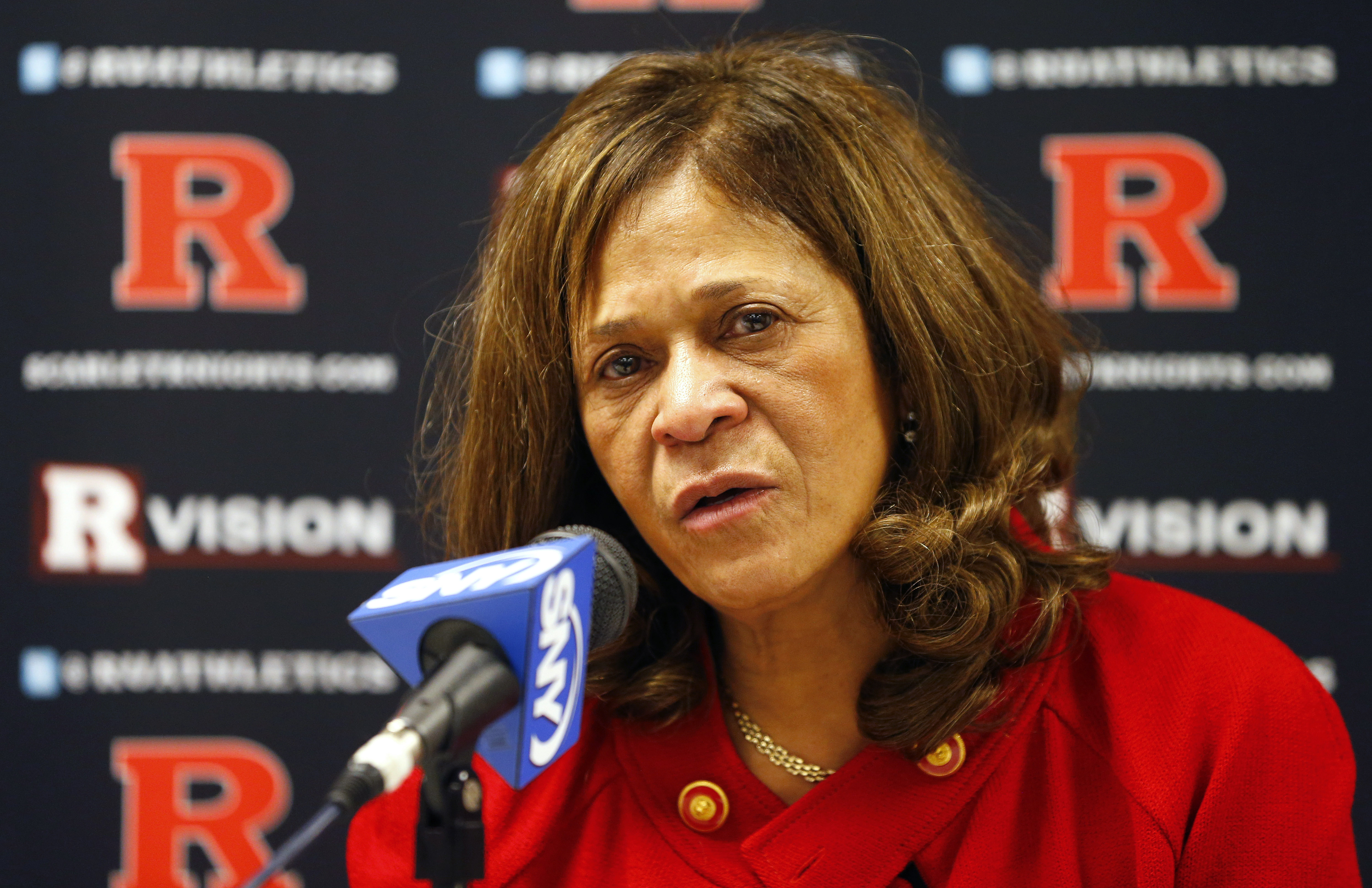 PISCATAWAY, NJ - FEBRUARY 26: Head coach C. Vivian Stringer of the Rutgers Scarlet Knights talks during her post game press conference after defeating the South Florida Bulls 68-56 in a game at the Louis Brown Athletic Center on February 26, 2013 in Piscataway, New Jersey. The win was Stringers' 900th in her career. (Photo by Rich Schultz /Getty Images)
