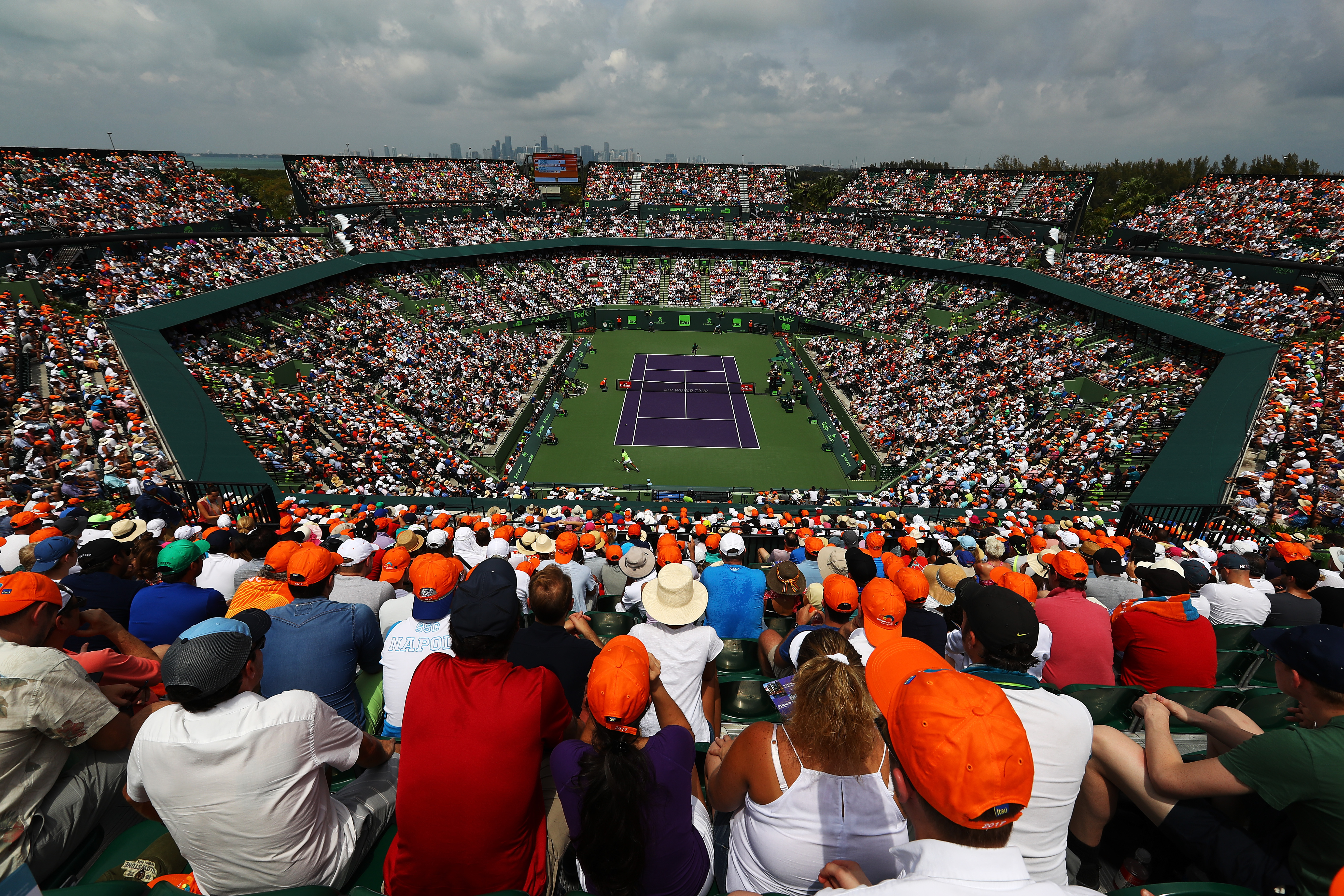 A general view of the match between Roger Federer and Rafael Nadal during the Men's Final of the 2017 Miami Open in Key Biscayne.