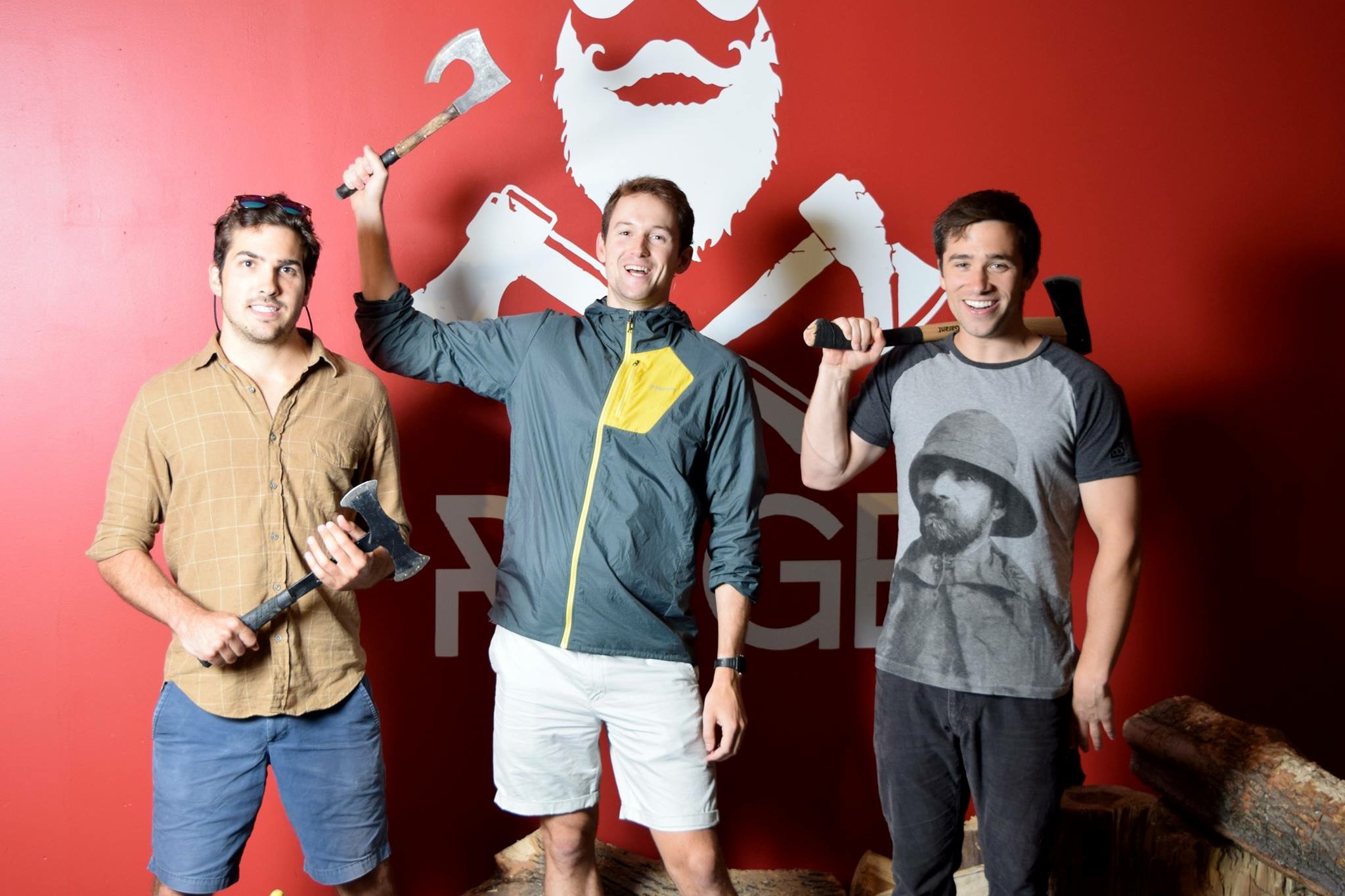 Three of Revolution’s four founders on their first ax-throwing trip to Montreal: Greg DiLullo, Chris Greeno, and Dan Doran (from left to right).