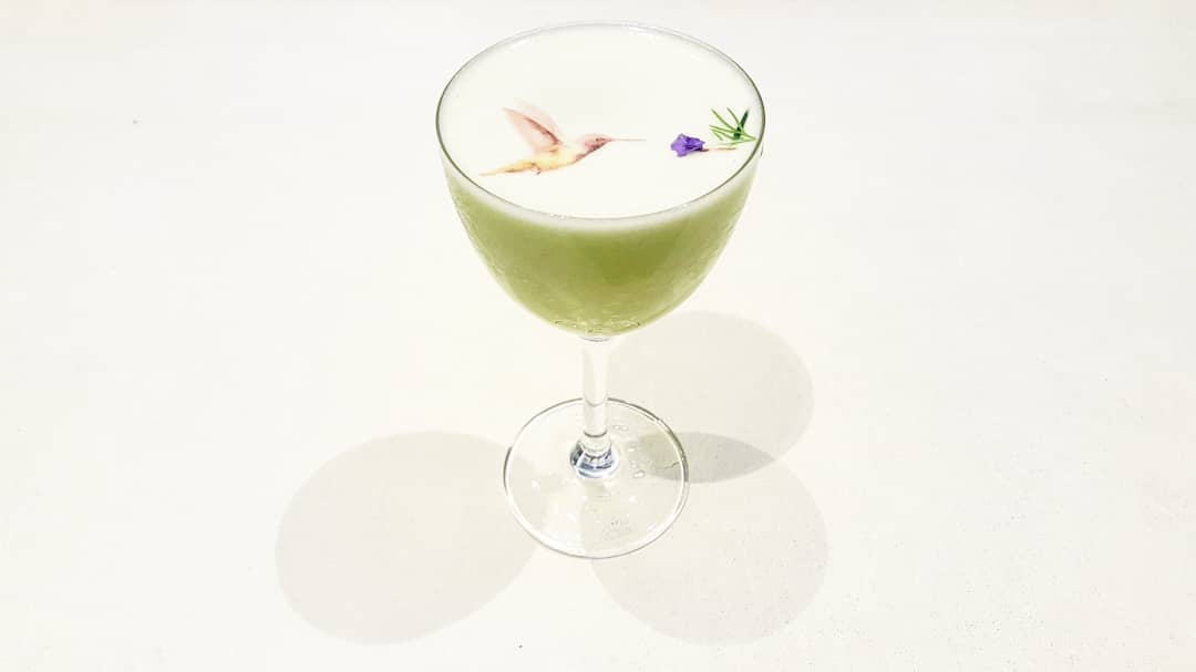 The Pink Hummingbird at Artscience includes absinthe, chartreuse, matcha, cardamom, and more