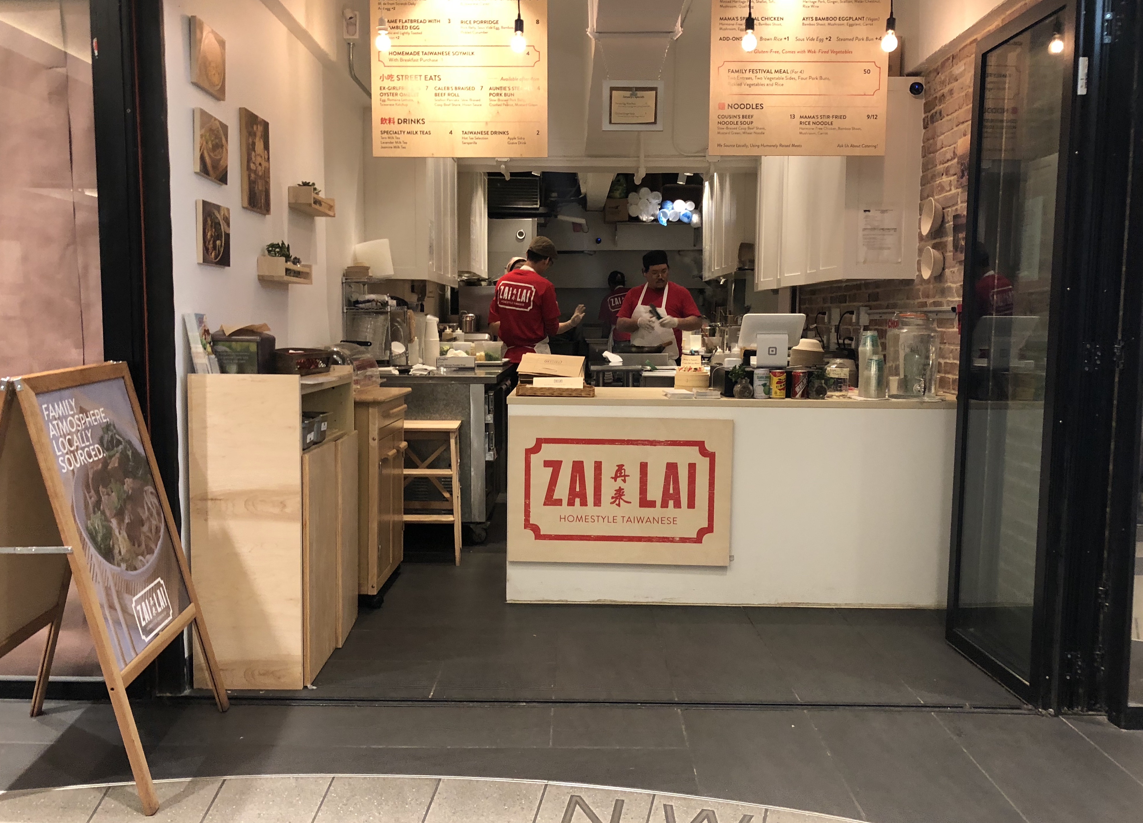 The storefront and ordering counter at Zai Lai, inside the Turnstyle Market at Columbus Circle