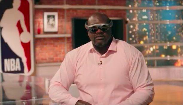 Former NBA basketball player Shaquille O’Neal wearing Magic Leap augmented reality glasses.