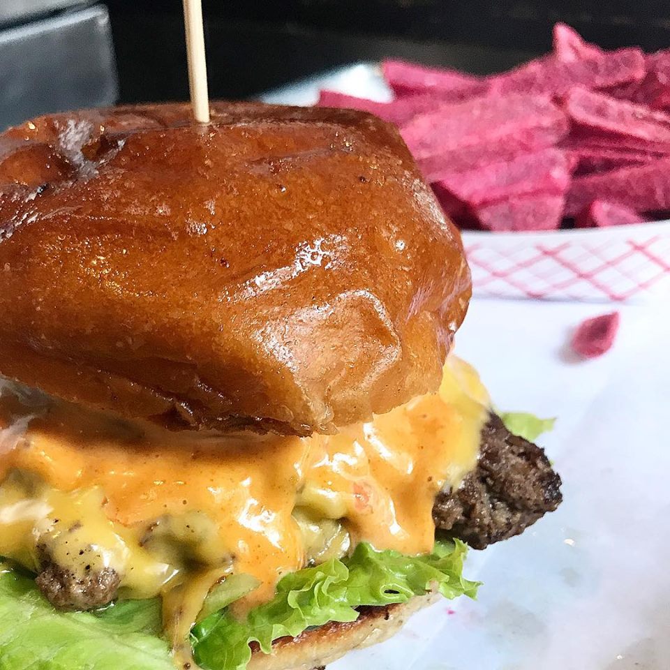 A cheeseburger at Grass Fed