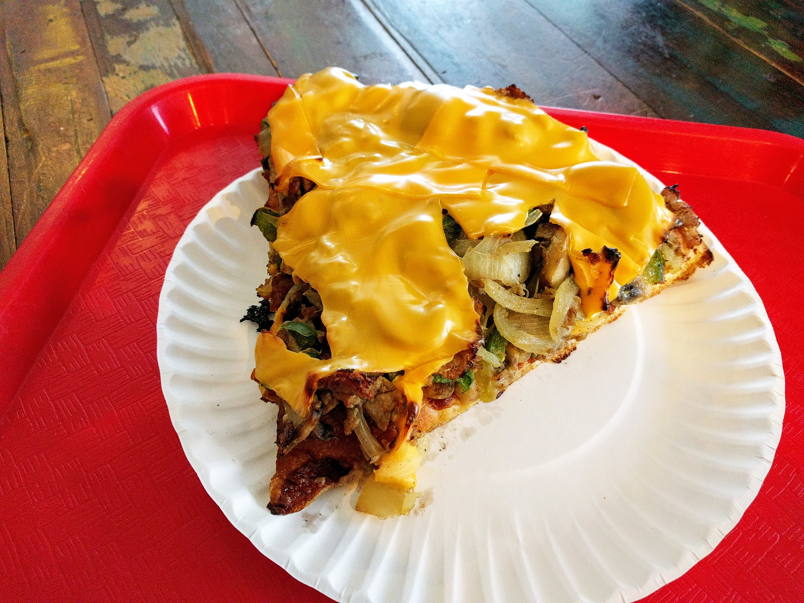 The Philly Cheese Steak Slice at Lenny’s channels its Philadelphia original.