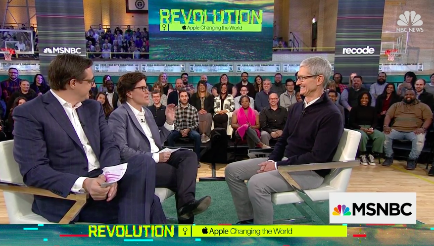 Chris Hayes of MSNBC, Kara Swisher of Recode and Tim Cook of Apple onstage at the “Revolution” event in Chicago
